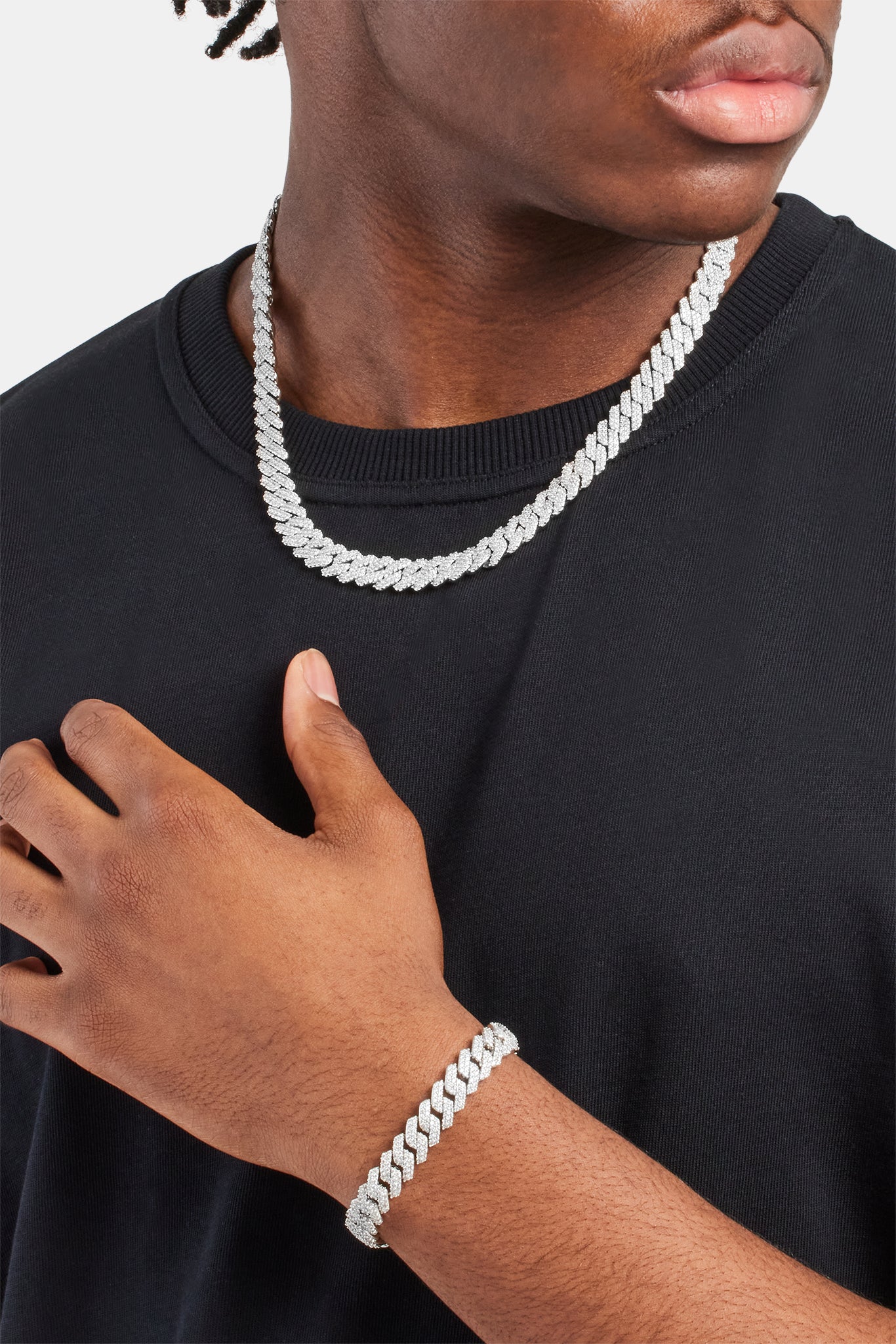 10mm Prong Cuban Chain & Bracelet - White