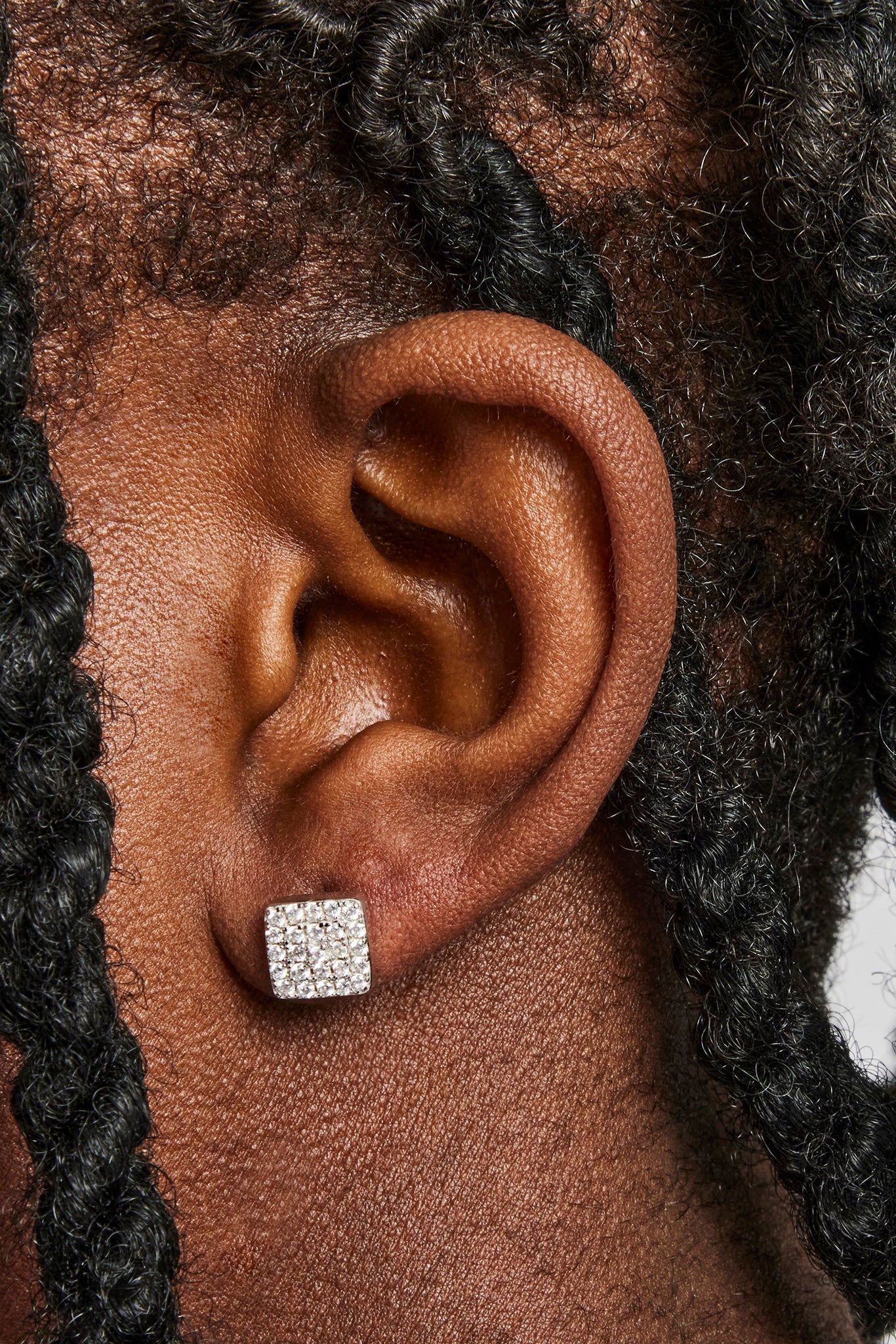 Iced Square CZ Pave Stud Earrings - 8mm