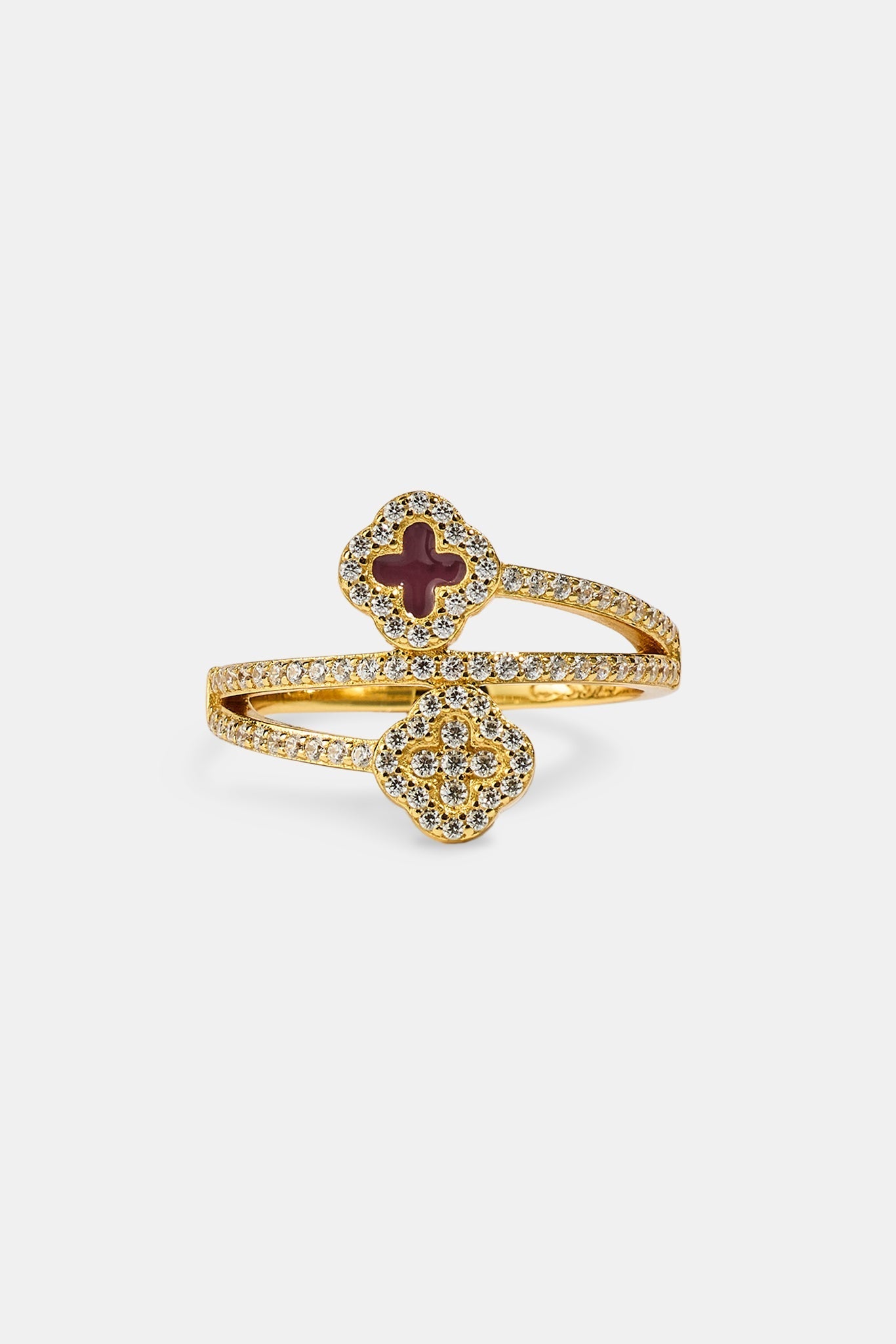 Iced and Burgundy Enamel Motif Twist Ring - 15mm