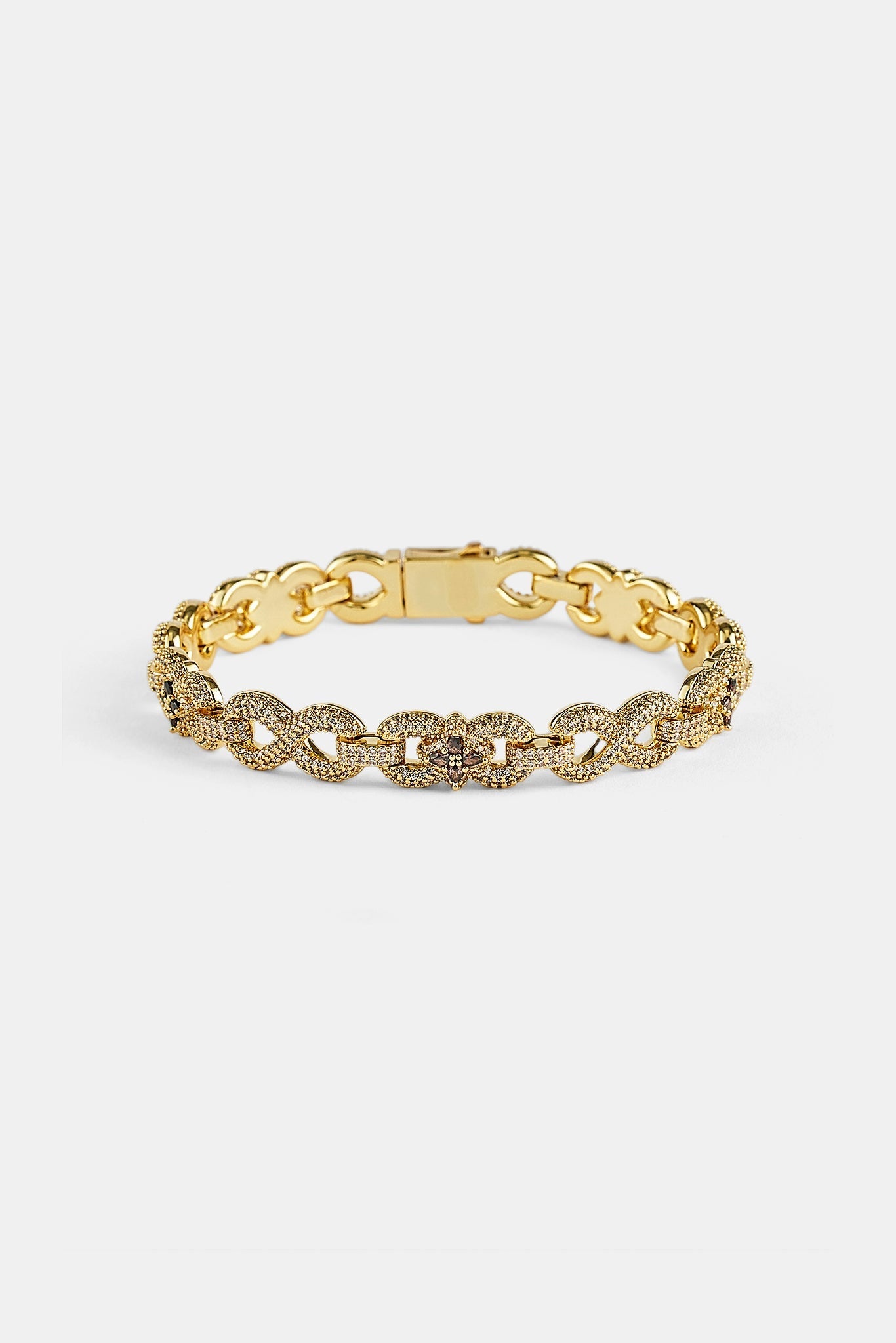 Chocolate Baguette Motif Infinity Bracelet - 10mm - Gold