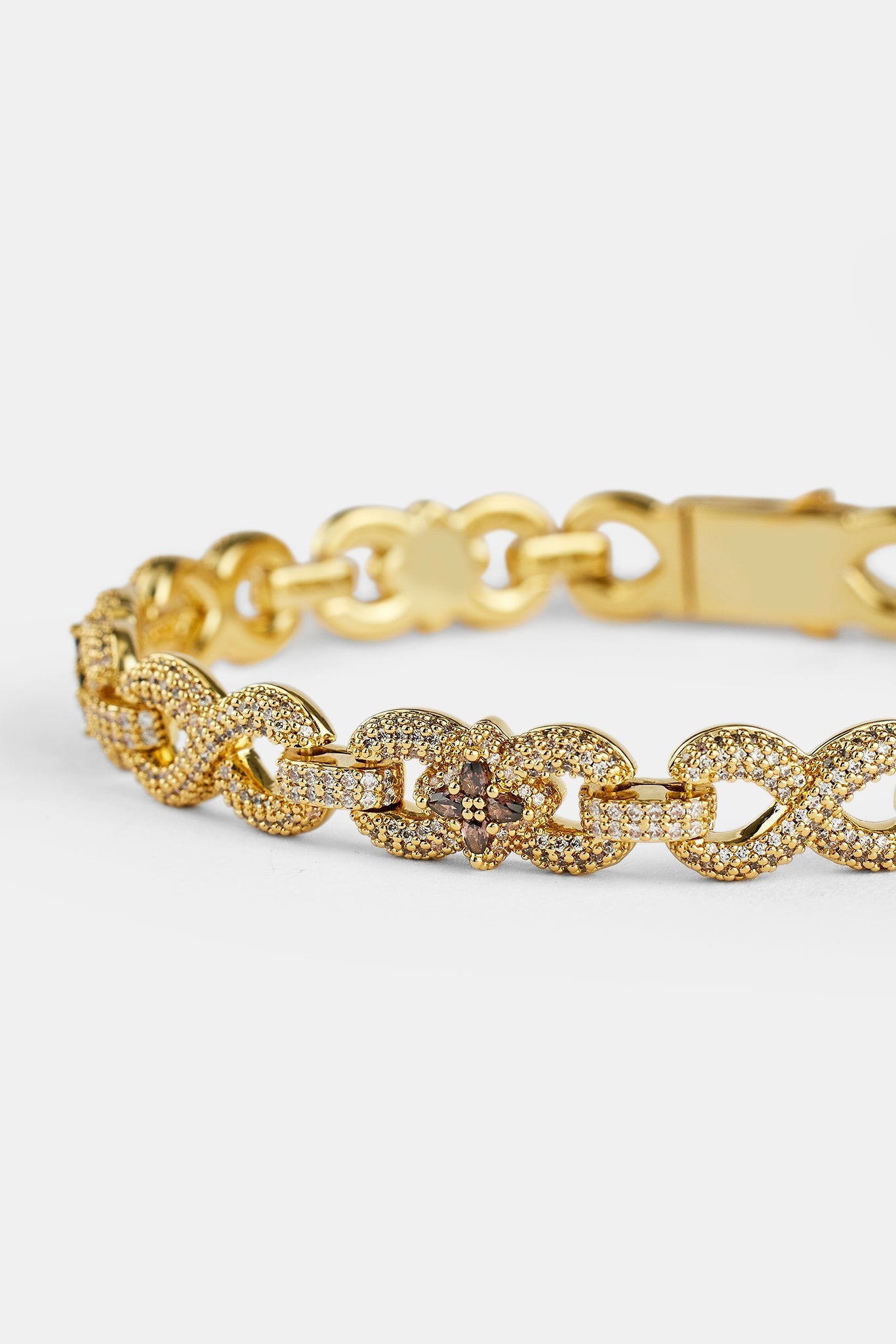 Chocolate Baguette Motif Infinity Bracelet - 10mm - Gold