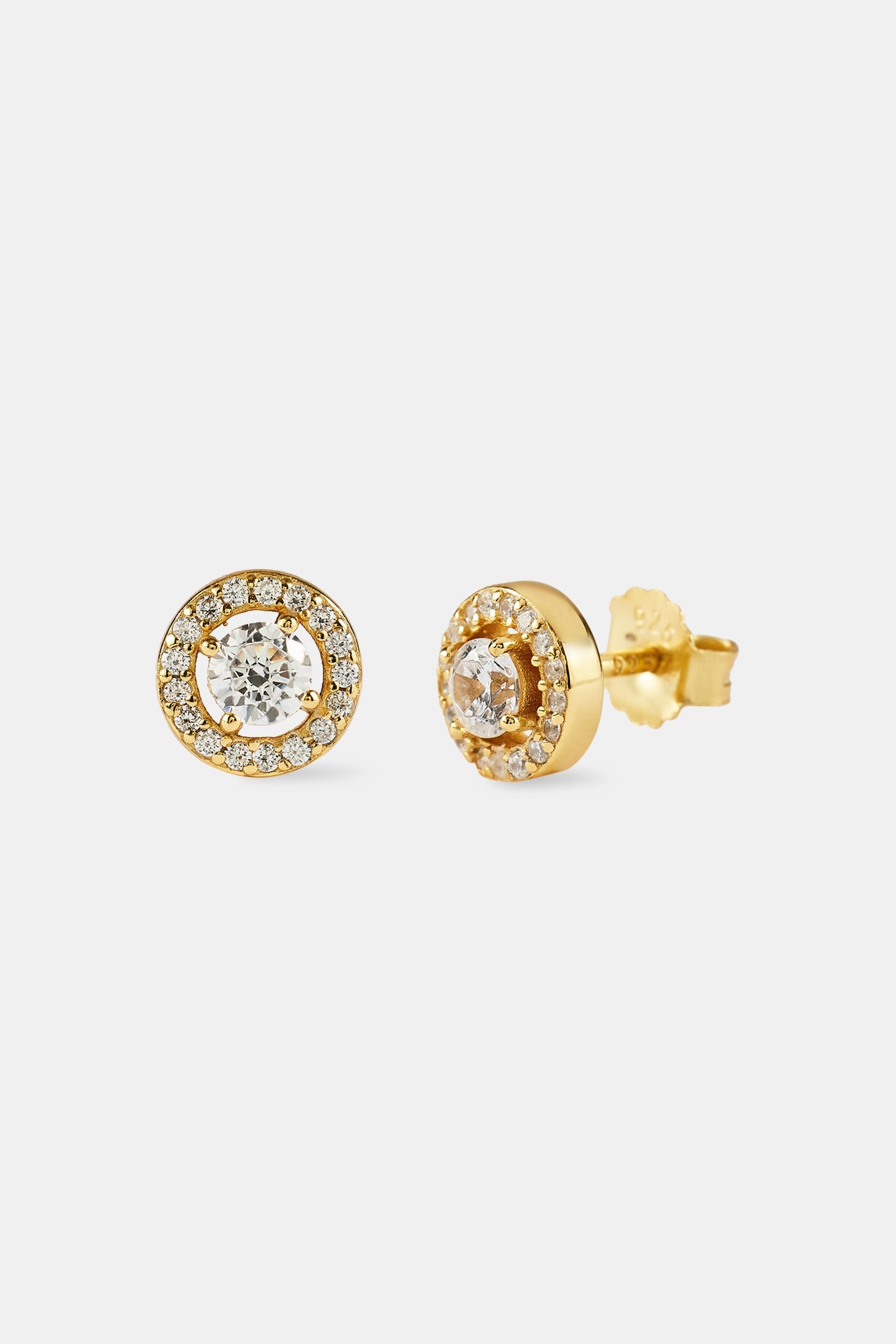 Iced Round Cluster Stud Earrings - 8mm - Gold