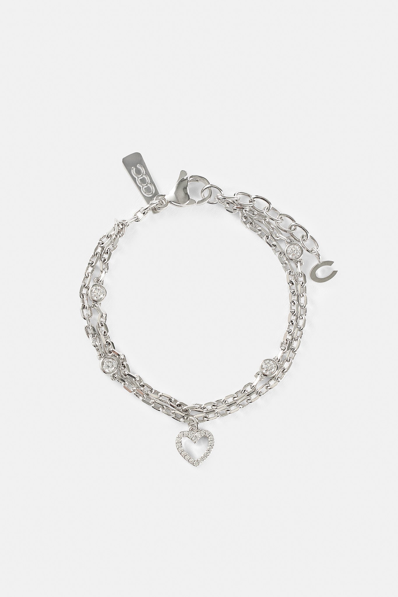 Double Layer Iced & Heart Rolo Bracelet - 8mm