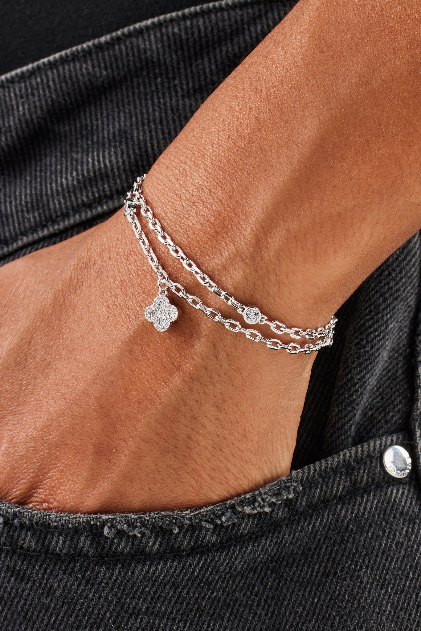 Double Layer Iced & Motif Rolo Bracelet - 10mm