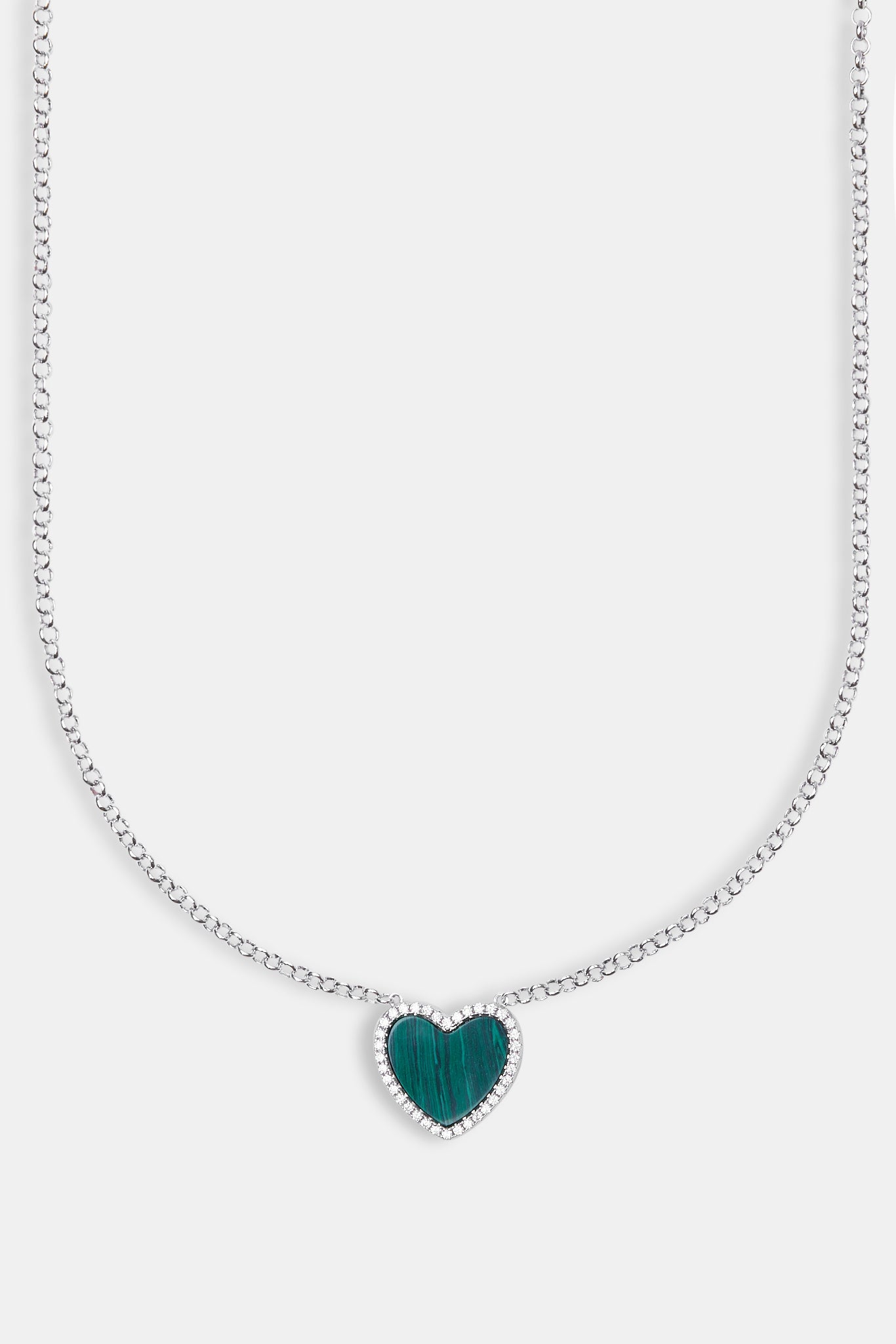 Green Malachite Heart Necklace - White - 20mm