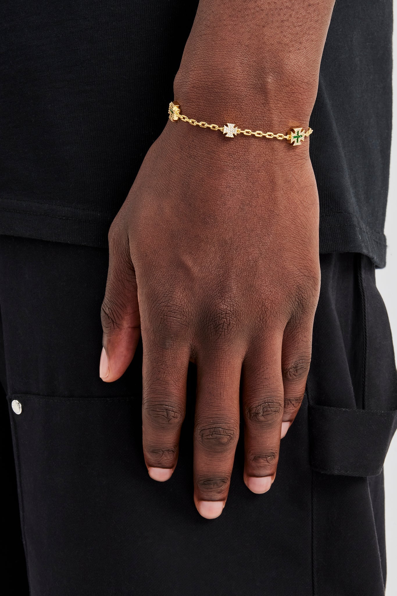 Green Enamel Micro Motif Rolo Bracelet - 8mm - Gold