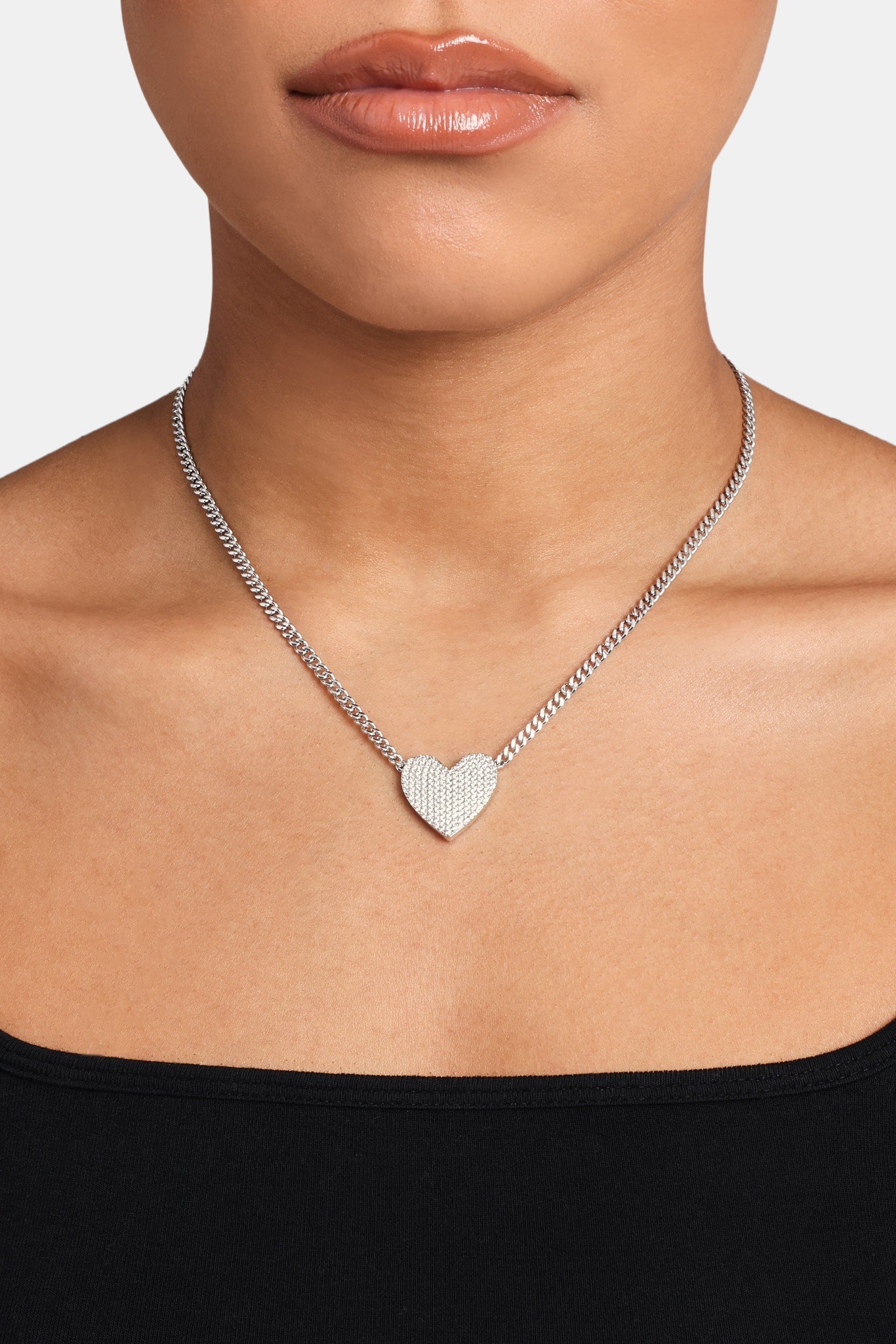 Iced Heart Necklace - White - 20mm