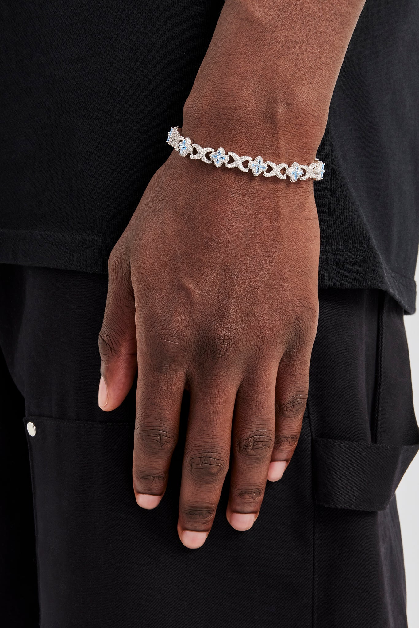 Iced Blue Baguette Motif Infinity Bracelet - 10mm