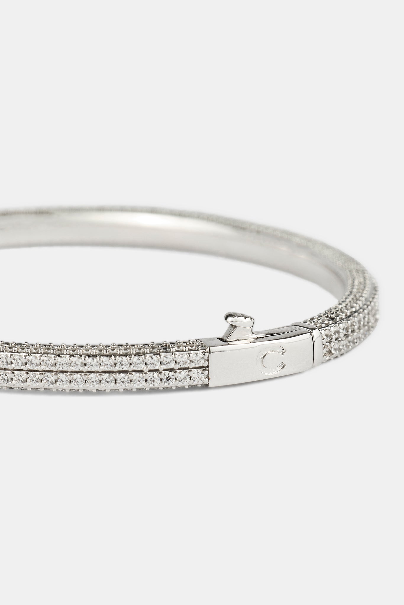 Iced Double Row Tennis Bangle - 4mm - White