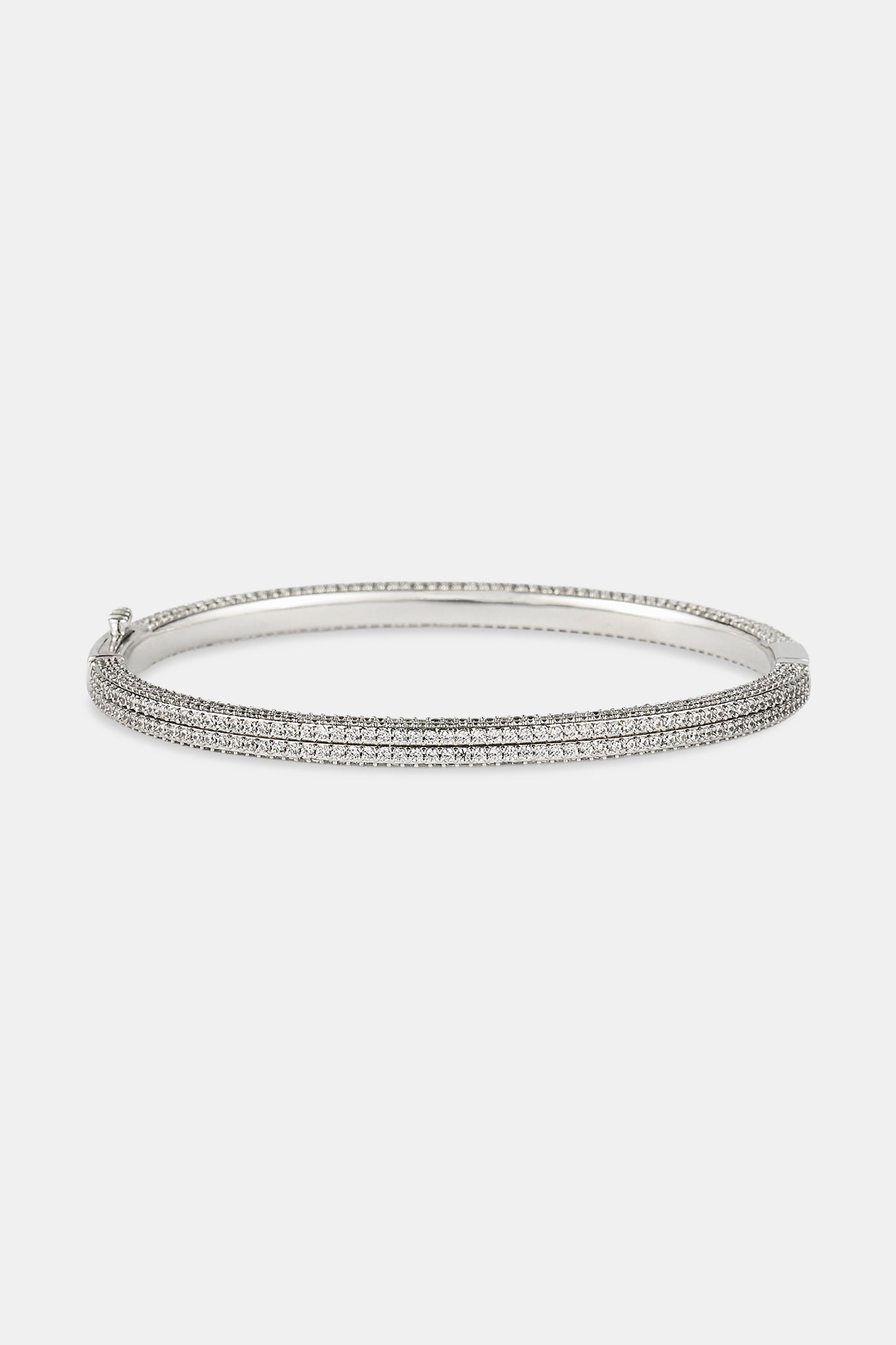 Iced Double Row Tennis Bangle - 4mm - White