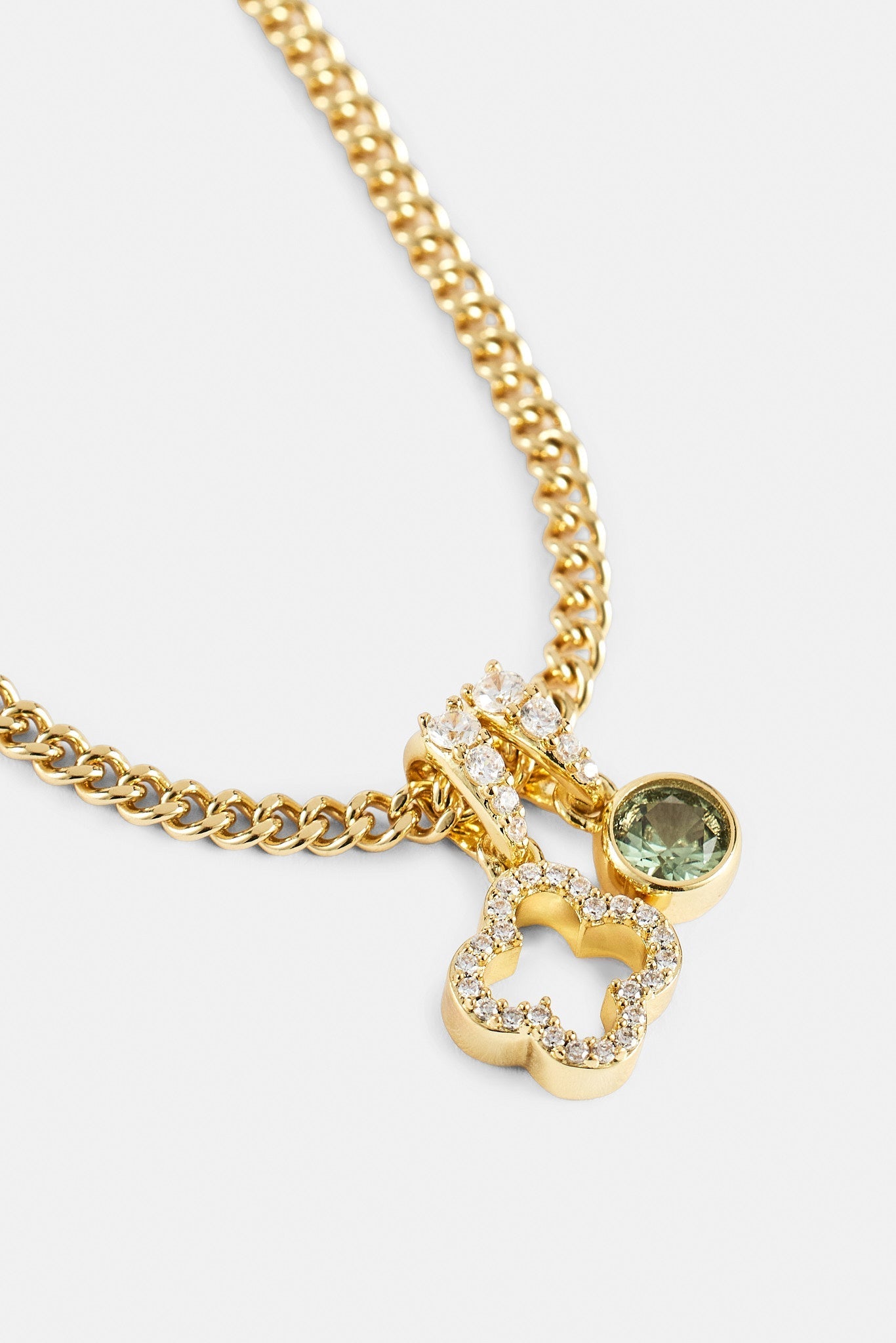 Iced Motif Outline & Green Gemstone Necklace - 10mm - Gold