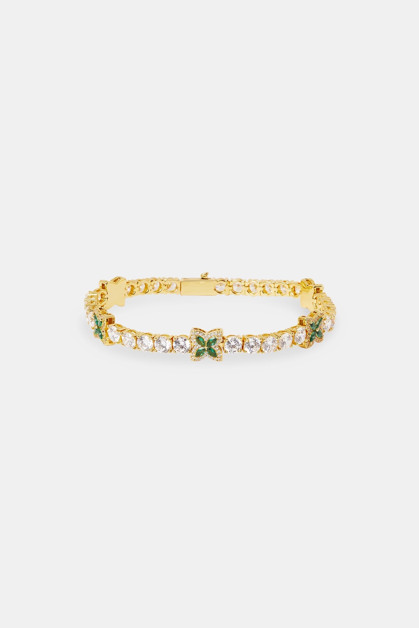 Iced Green Baguette Motif Tennis Bracelet - 5mm - Gold