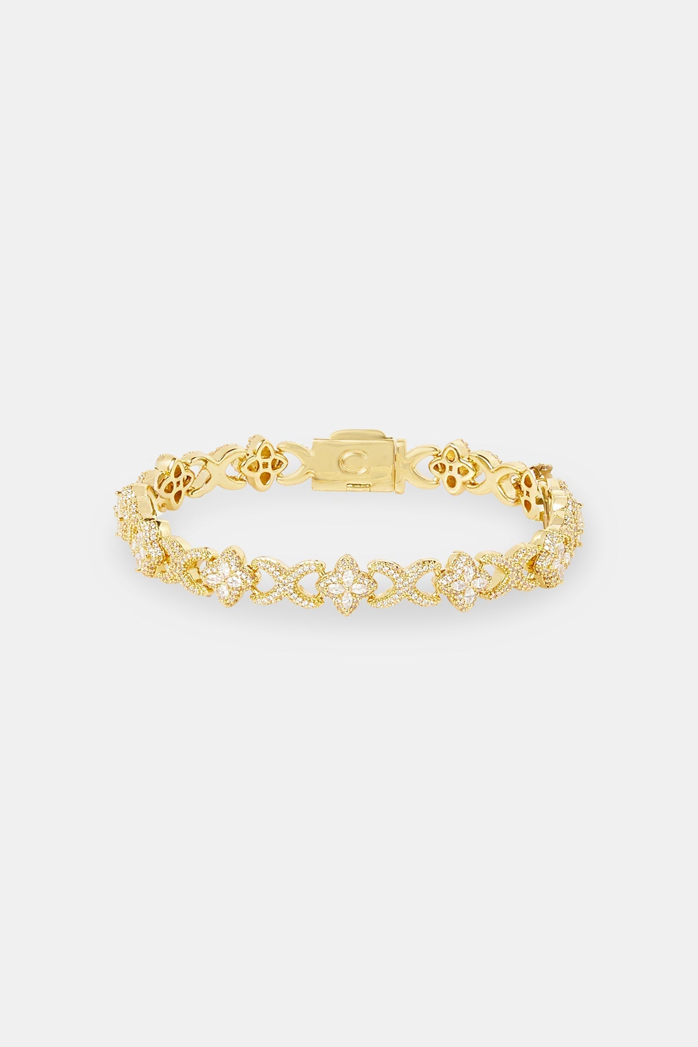 Iced Baguette Motif Infinity Bracelet - 10mm - Gold