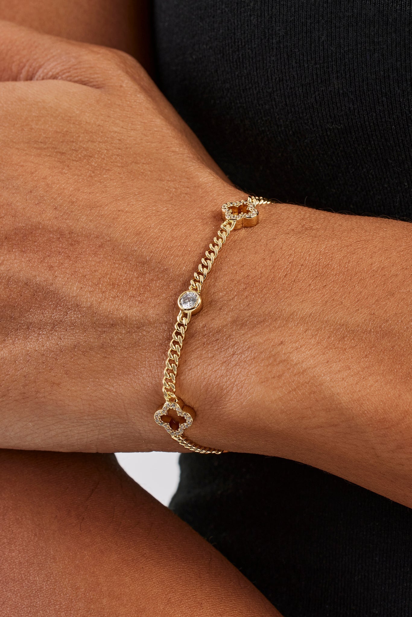 Iced Motif Outline & Gemstone Micro Cuban Bracelet - 2.5mm - Gold