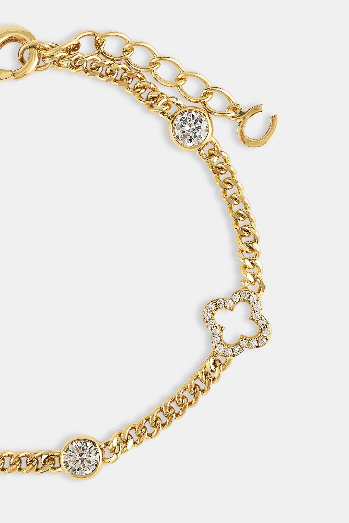 Iced Motif Outline & Gemstone Micro Cuban Bracelet - 2.5mm - Gold