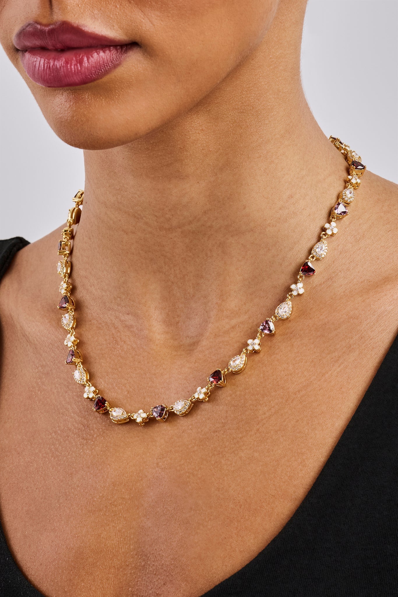 Iced Motif Pink Multi Gemstone Chain - 6mm