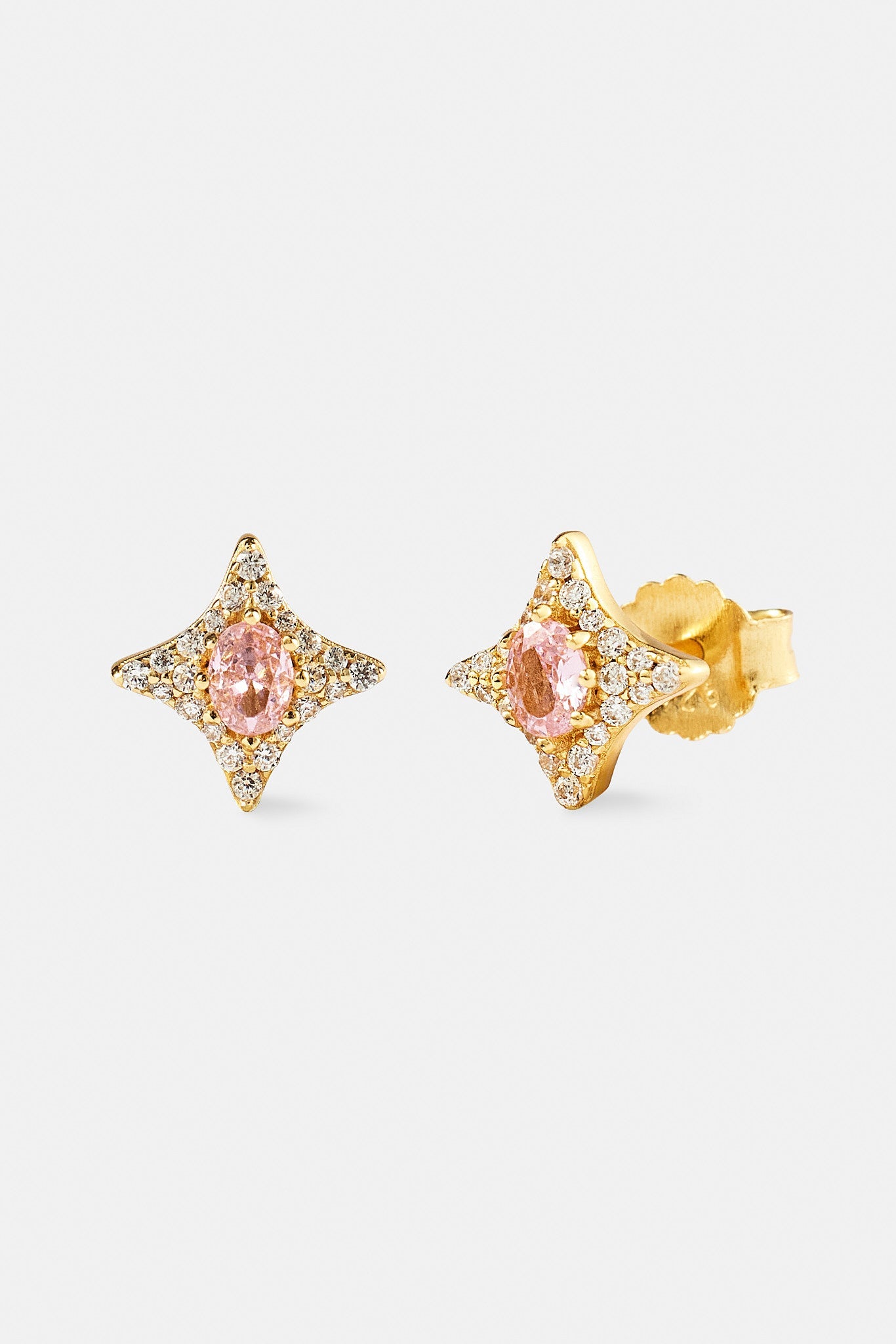 Iced Oval Pink Cz Star Earrings - 10mm