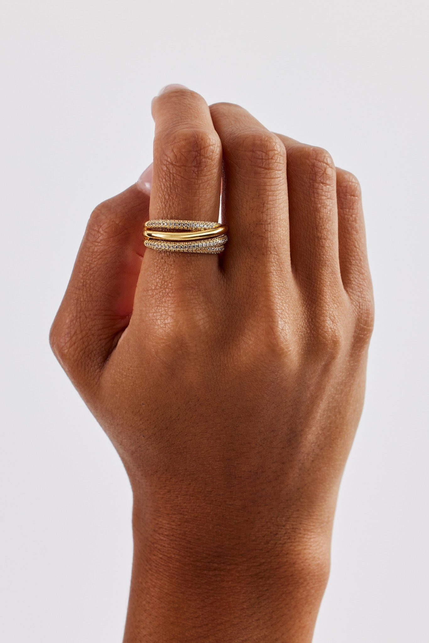 Iced Pave Layered Polished Ring - 8mm