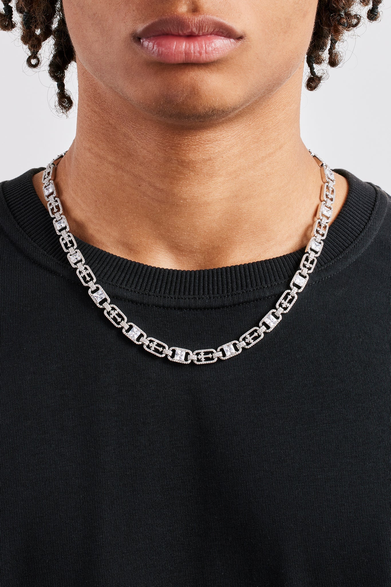 Iced Stone & Cross Link Chain - 8mm