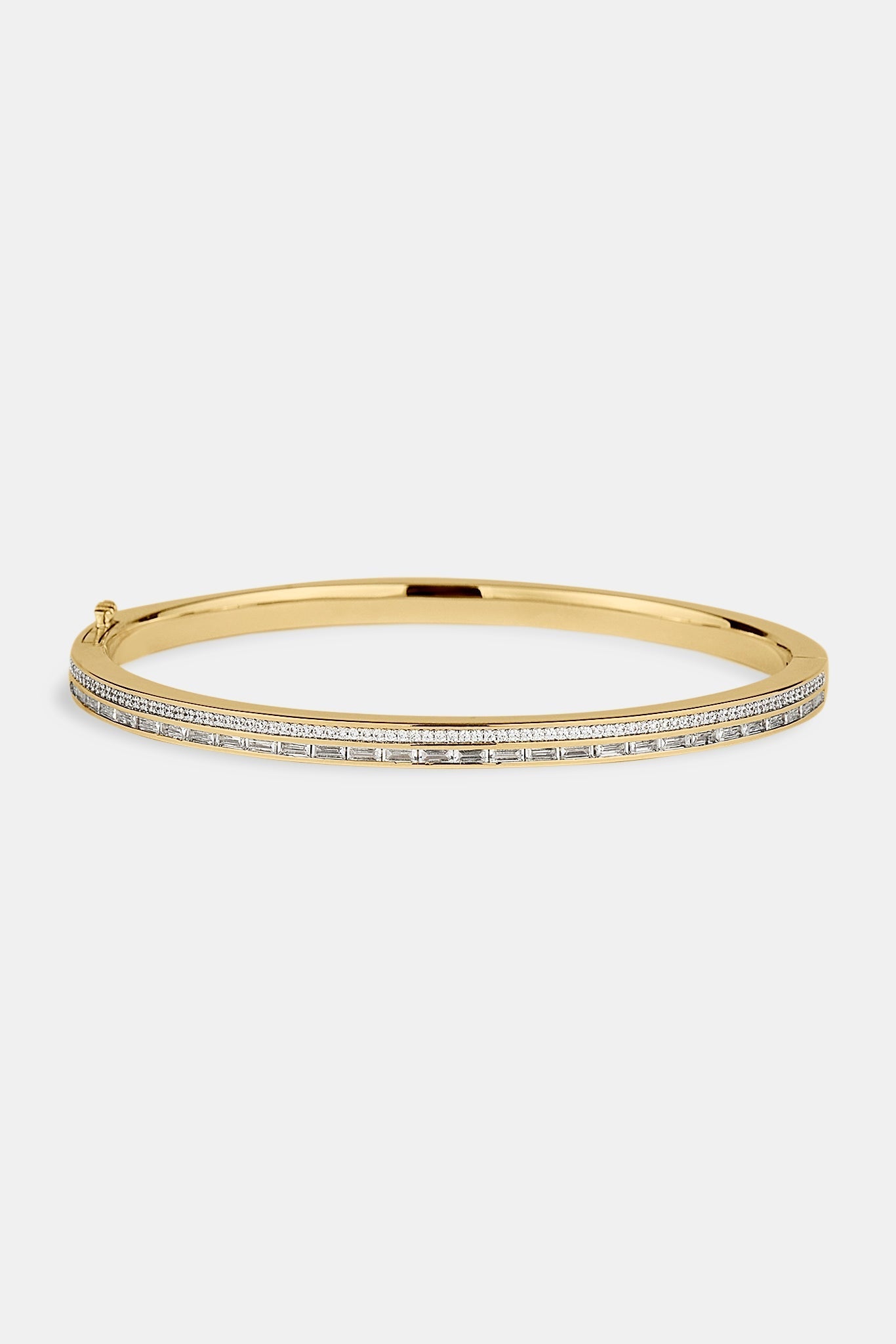 Iced Tennis & Baguette Stone Bangle - 4mm - Gold
