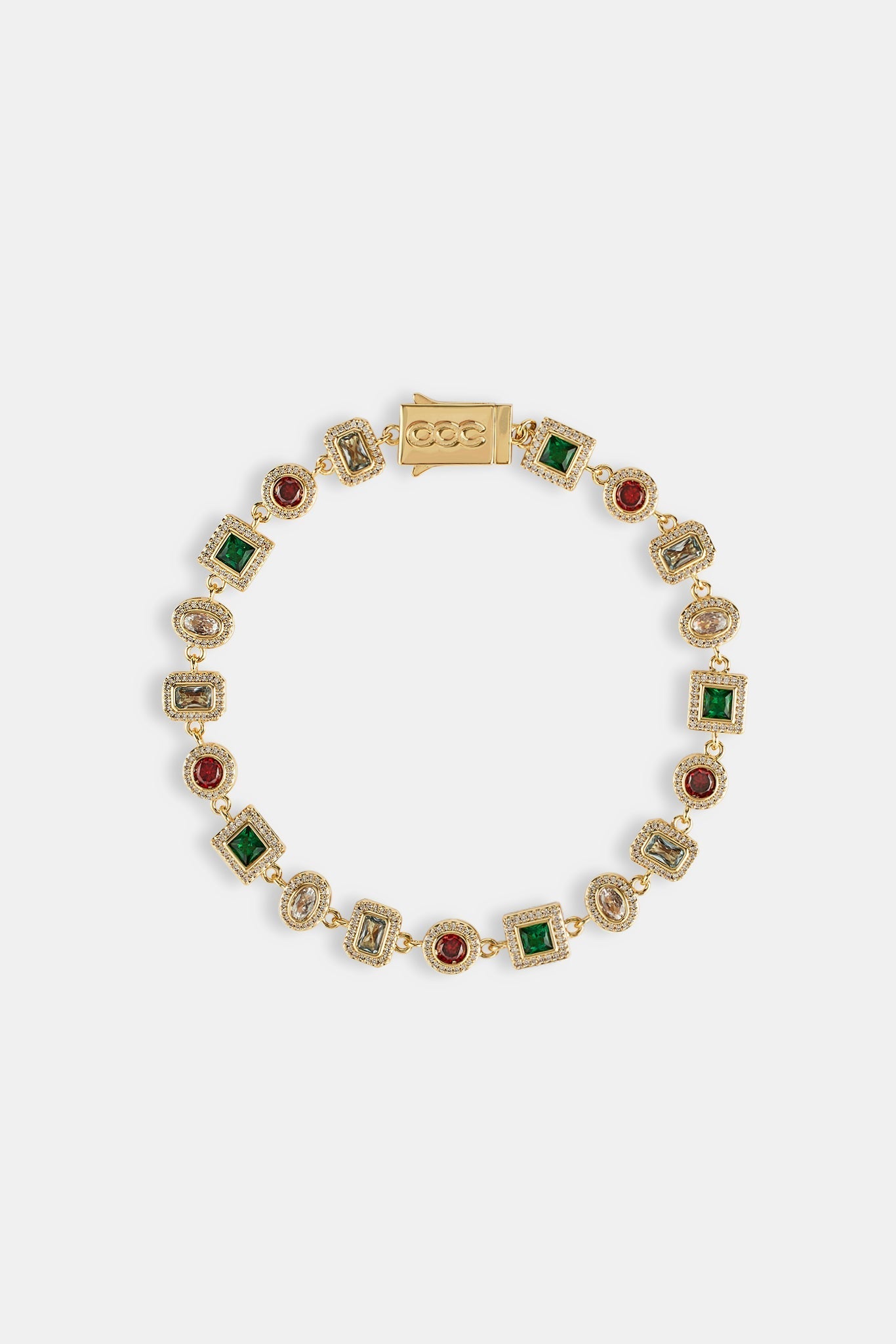 Multi Colour Mixed Shape Cluster Bracelet - 6mm - Gold