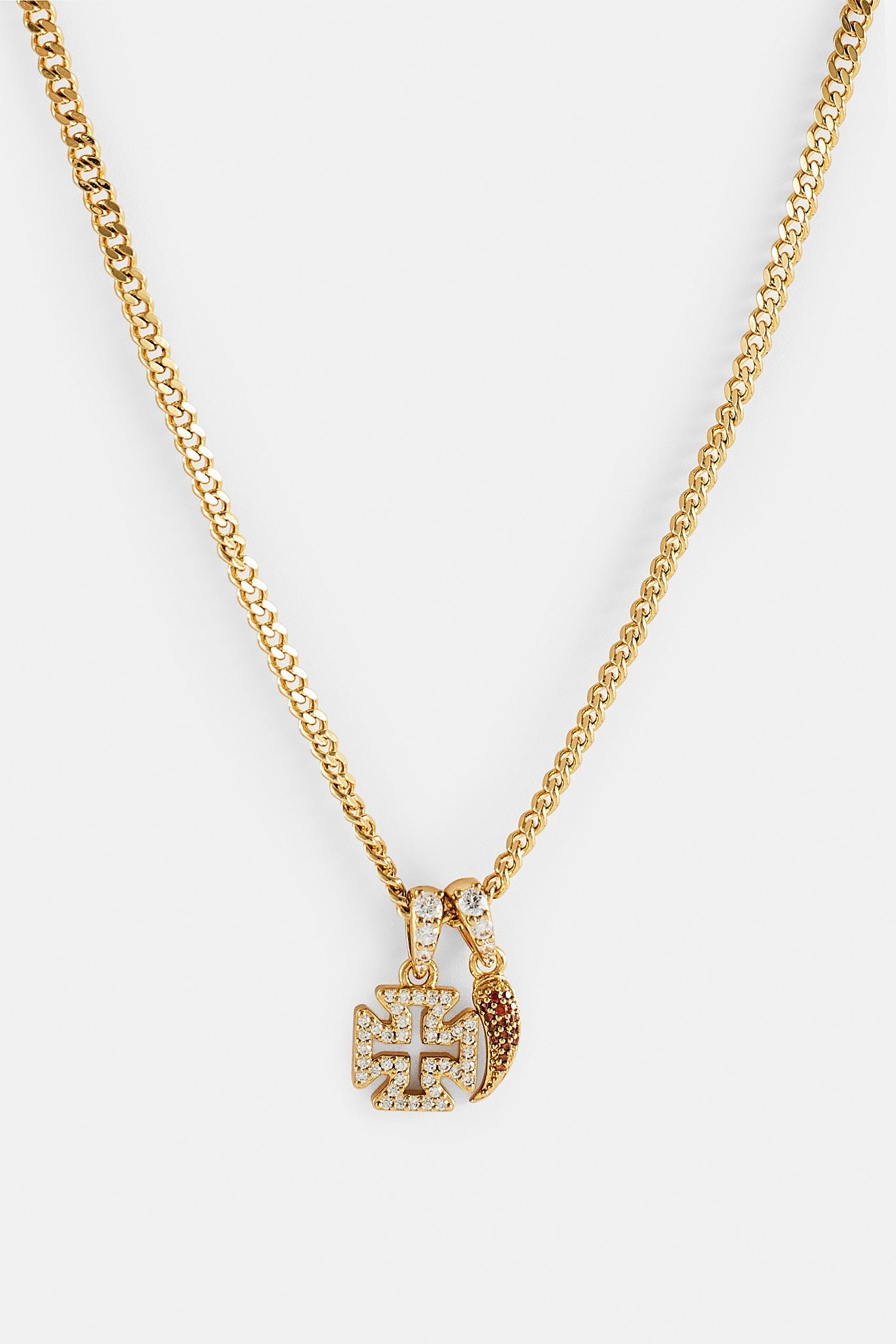 Micro Iced Cross & Chilli Necklace - 10mm