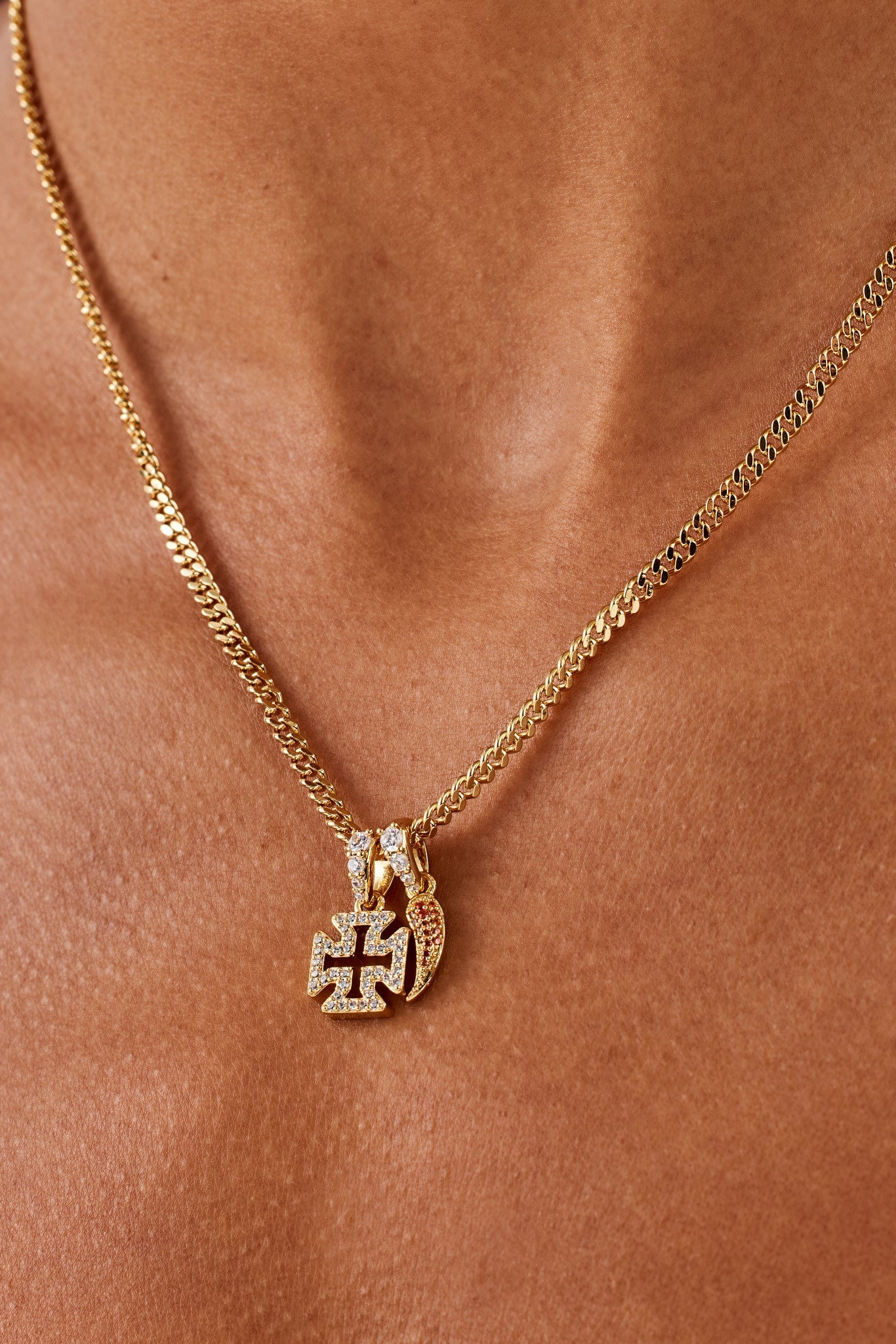 Micro Iced Cross & Chilli Necklace - 10mm