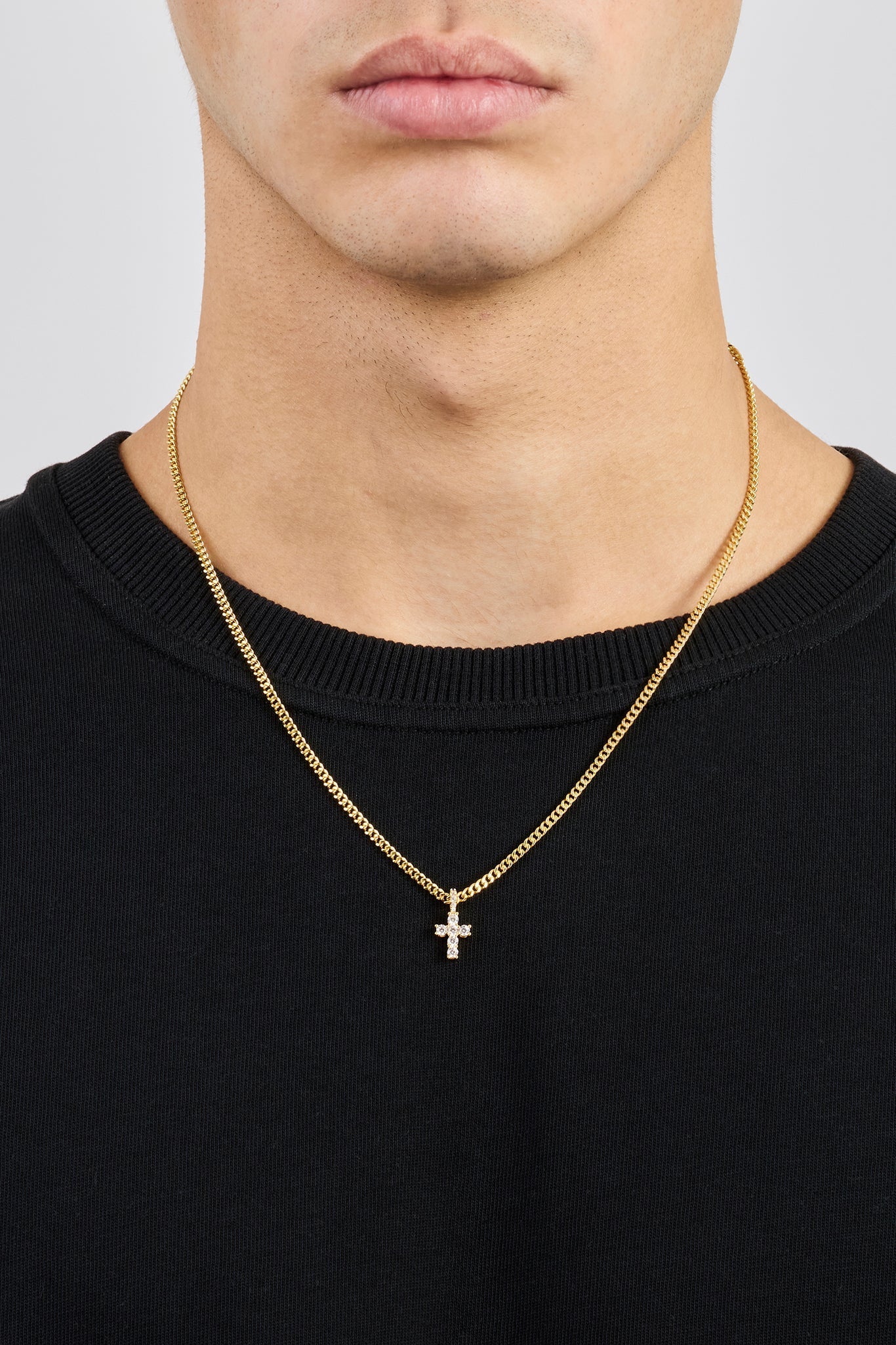 Micro Iced Cross Cuban Necklace - 10mm - Gold
