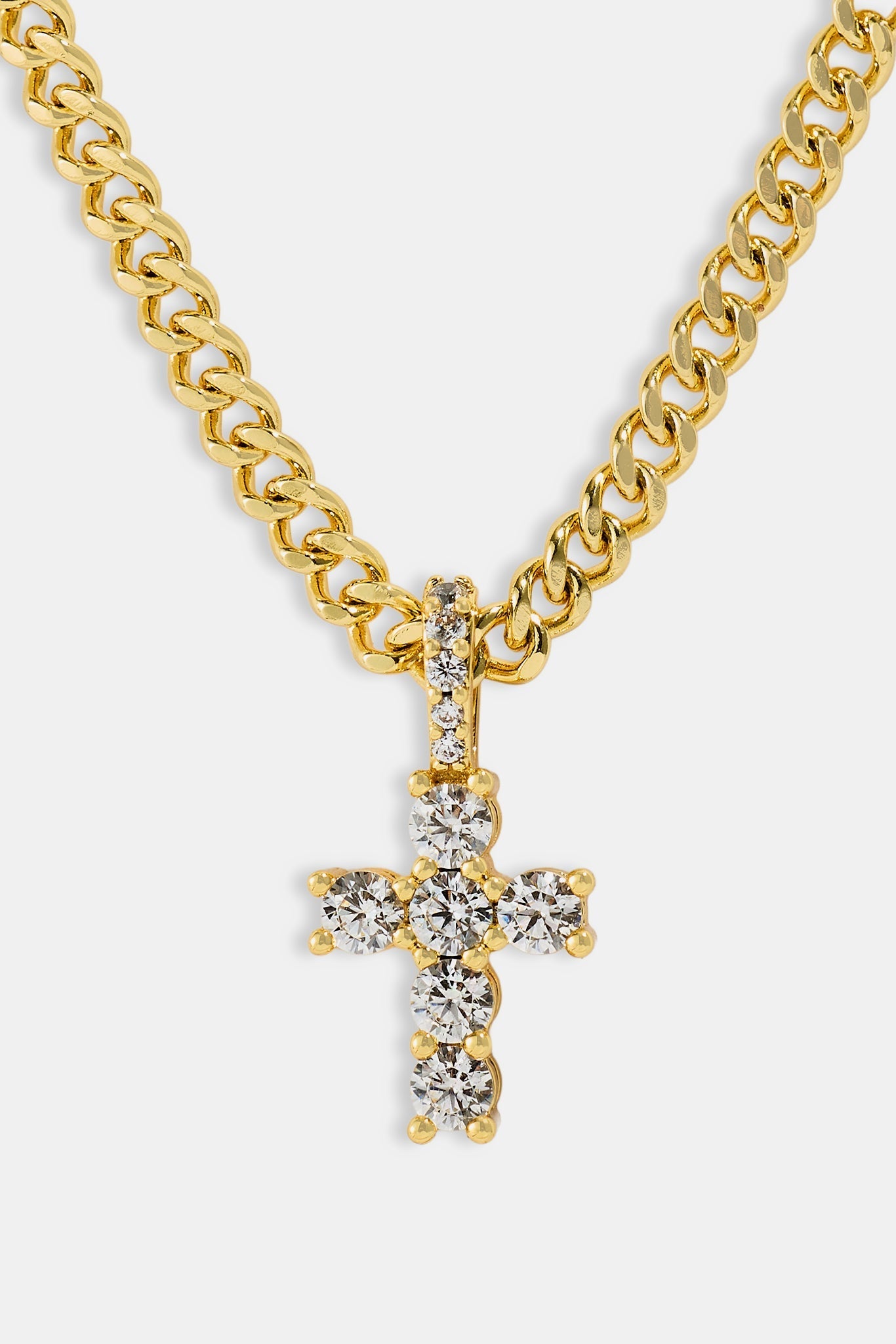 Micro Iced Cross Cuban Necklace - 10mm - Gold