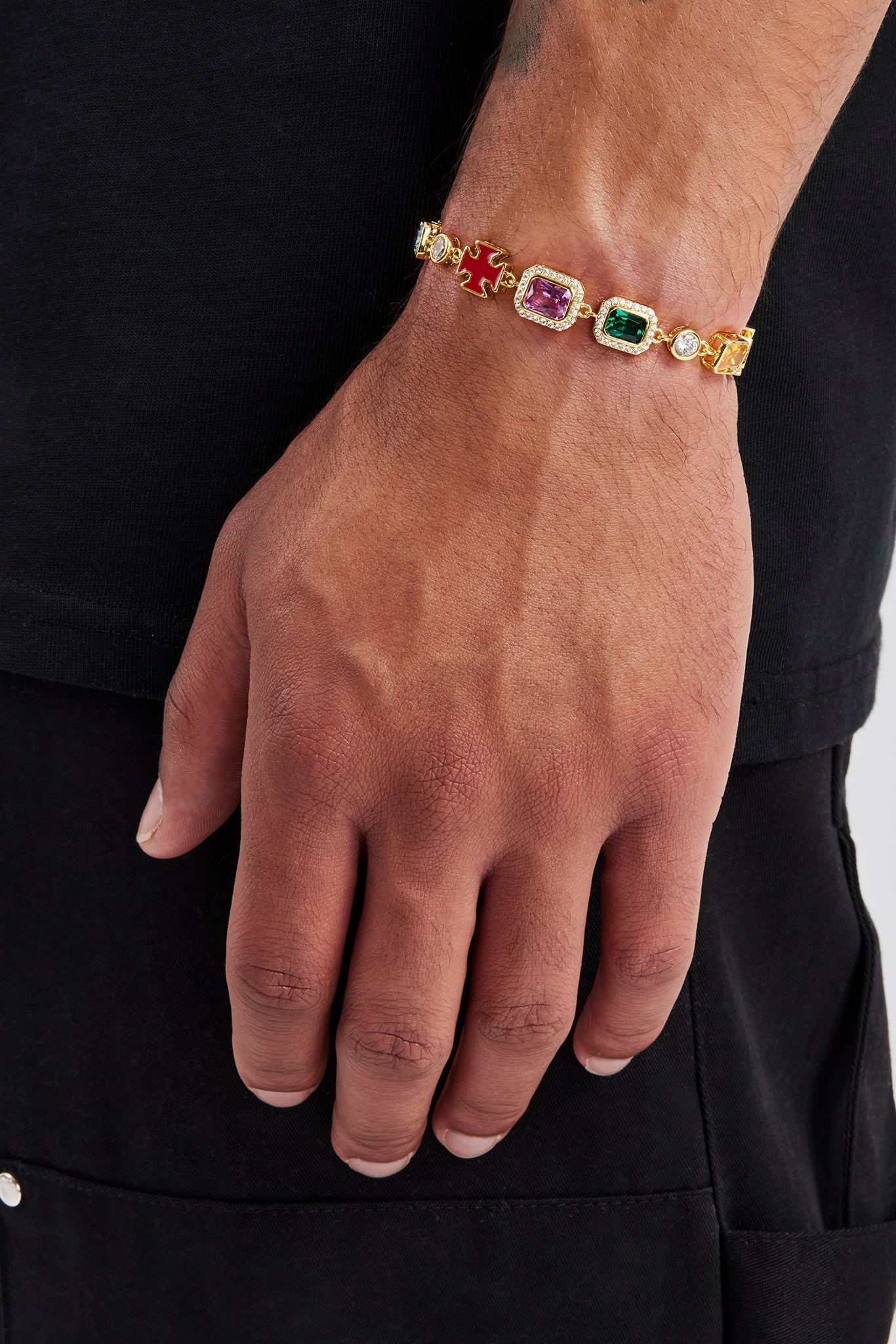 Multi Gemstone Motif Bracelet - Gold - 10mm