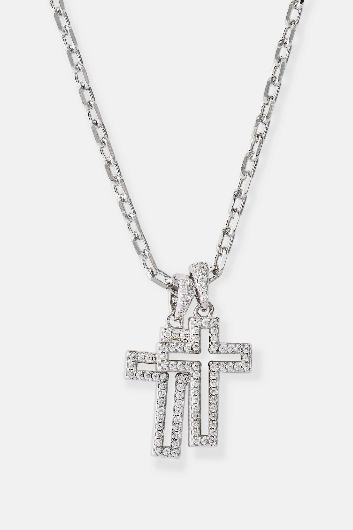 Mother Of Pearl Double Cross Necklace - 15mm - White
