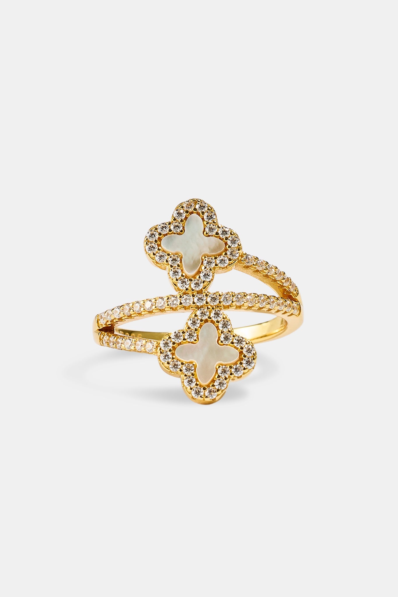 Mother Of Pearl Motif Twist Ring - 20mm - Gold