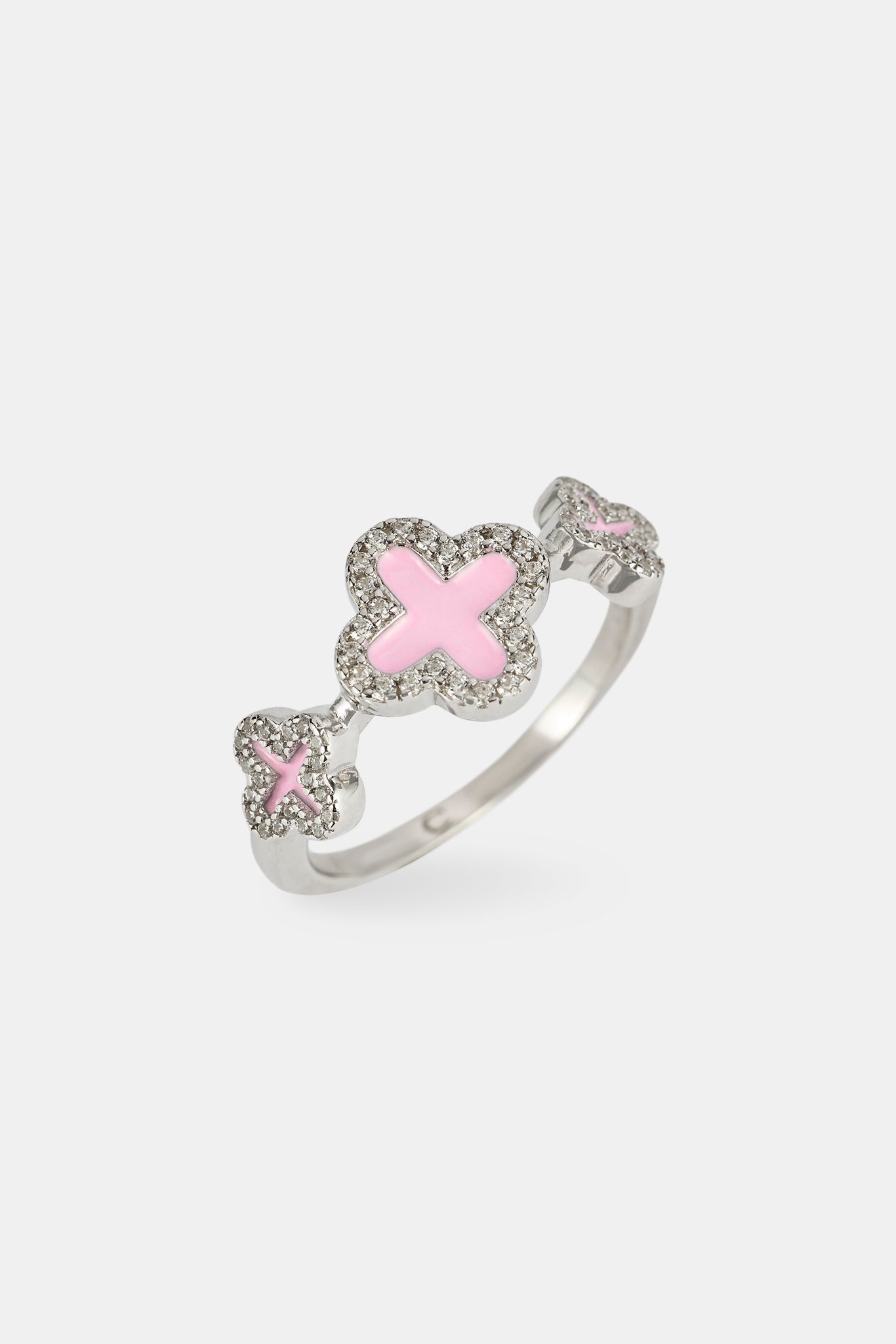 Pink Triple Motif Ring - 10mm - White