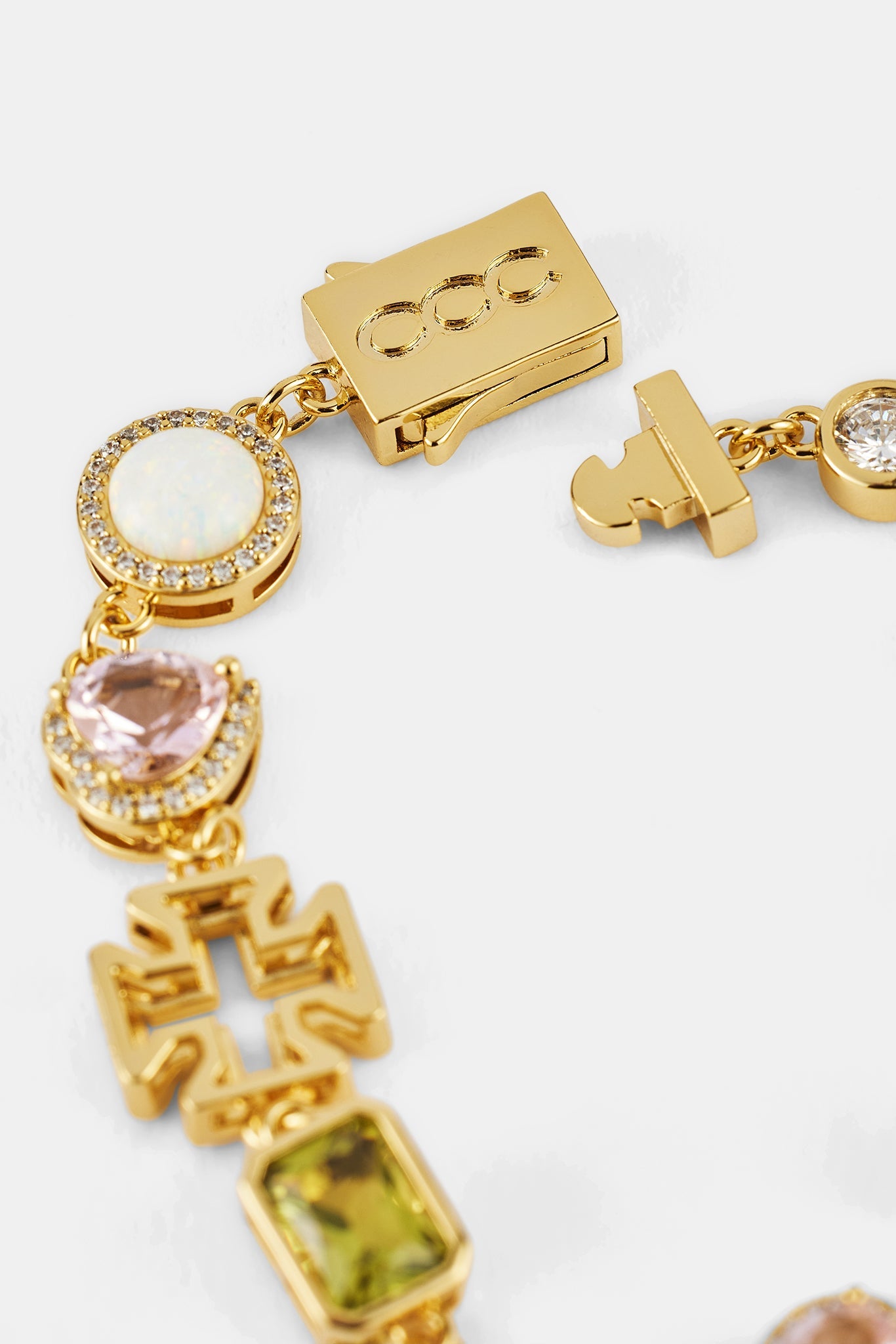 Pink Heart Multi Gem Bracelet - Gold - 10mm