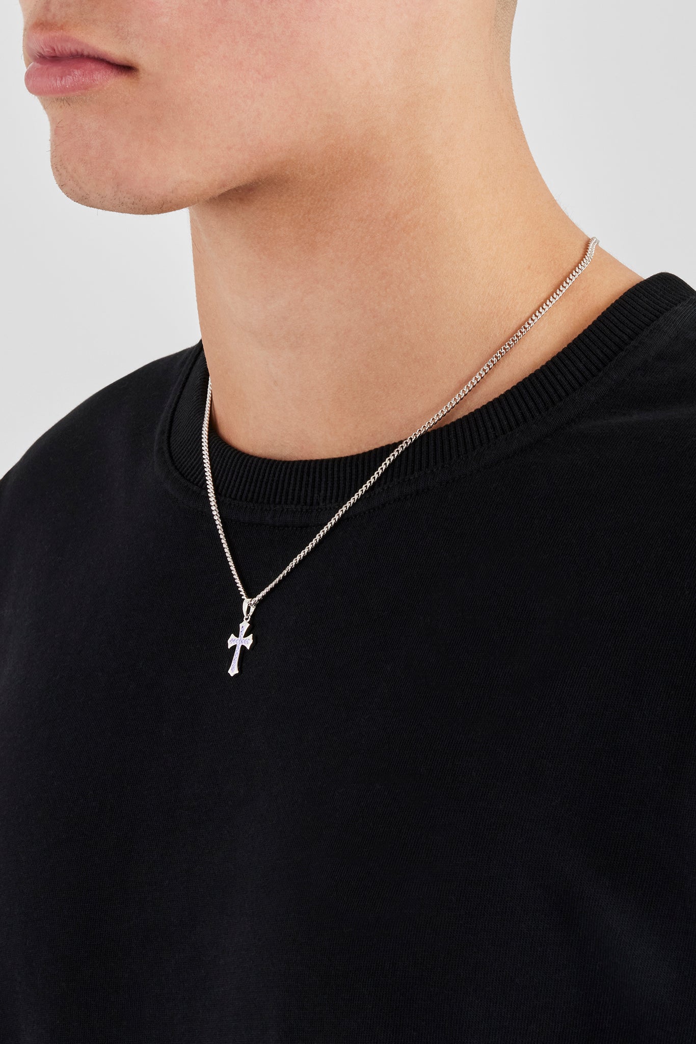 Polished Edge Blue Iced Cross Cuban Necklace - 25mm