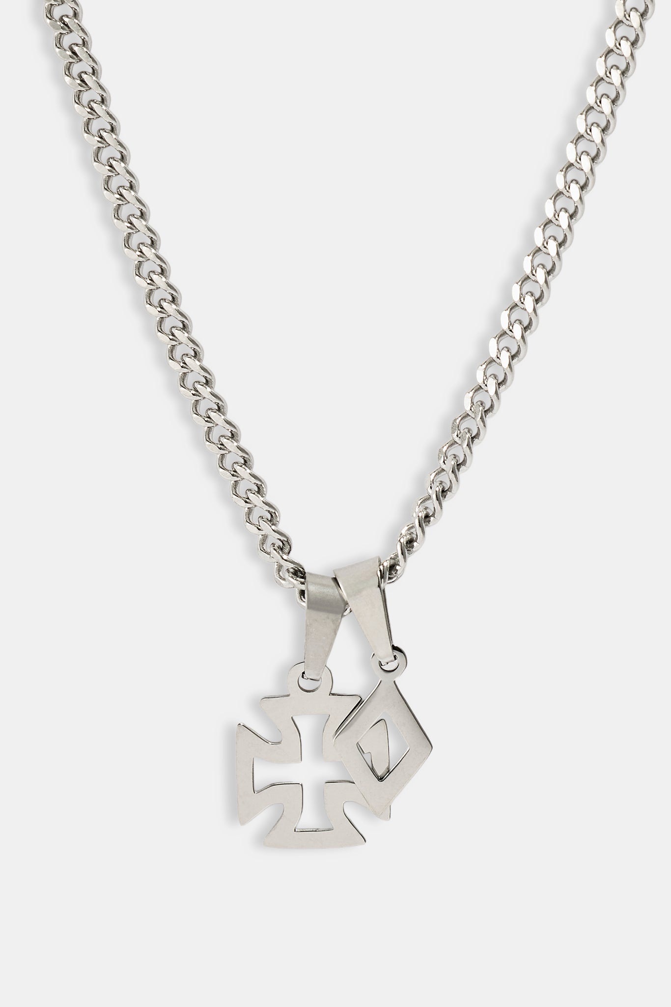 Polished Cross & Star Layered Necklace - 10mm
