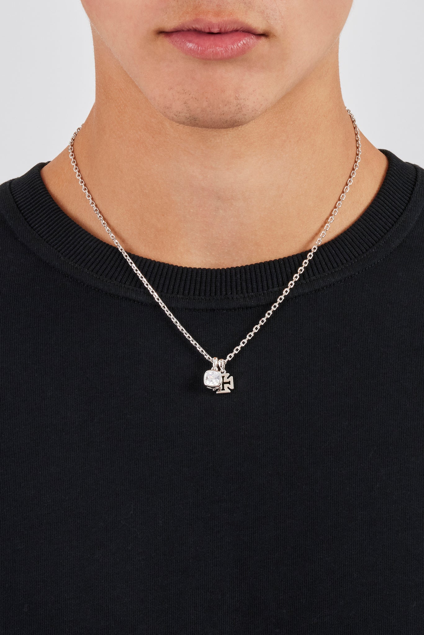 Polished Cross & Clear Gemstone Necklace - 10mm