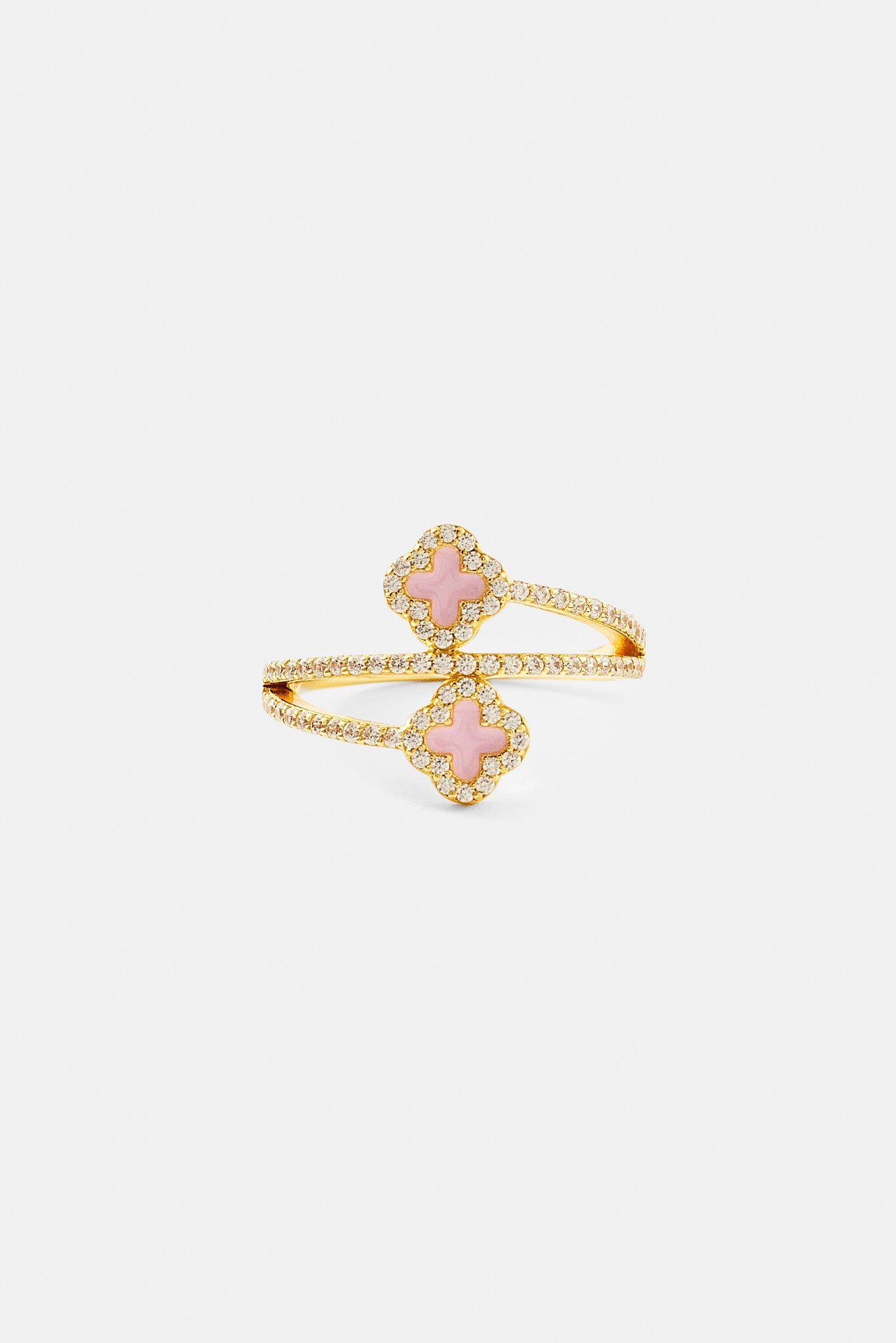 Gold Plated 925 15mm Pink Enamel Motif Twist Ring
