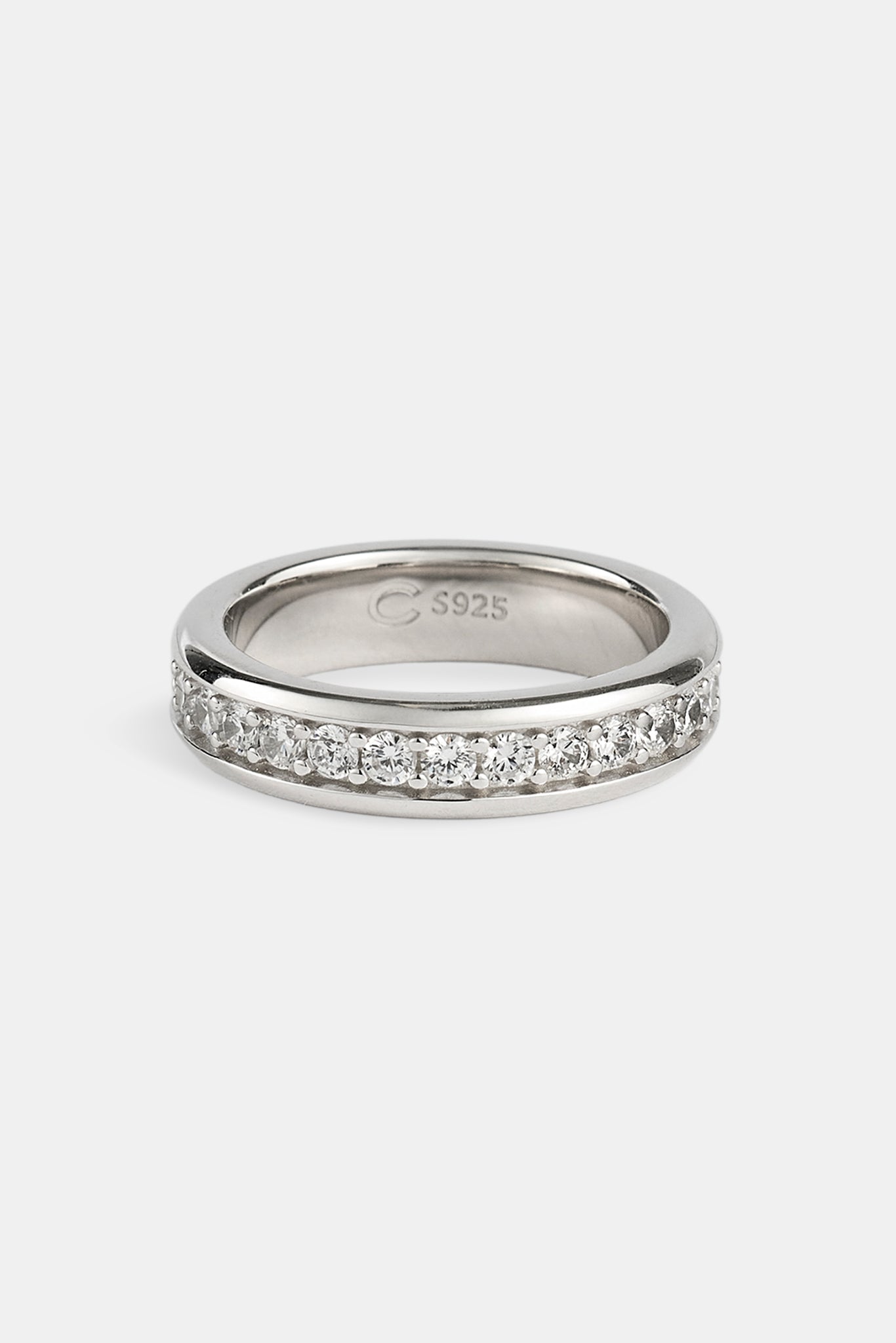 Iced Center Band Ring - 6mm - White