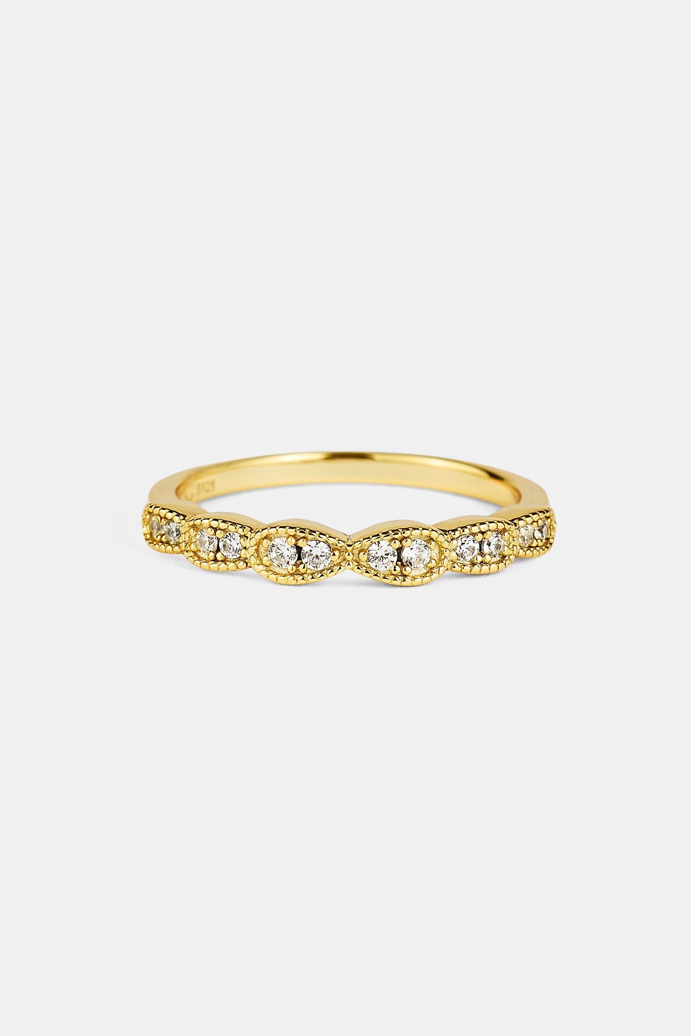 Iced Pear Band Ring - 3mm - Gold