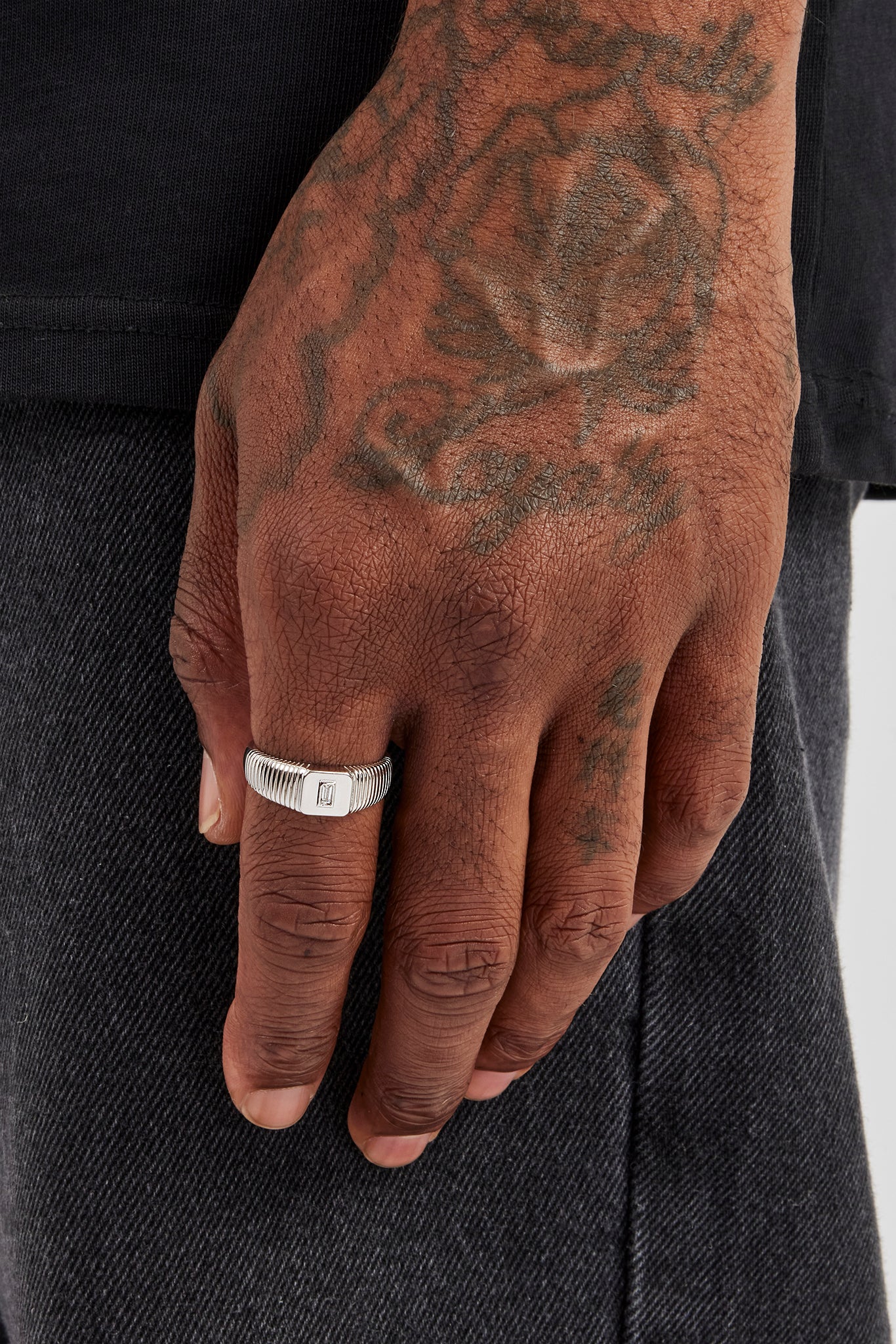 Baguette Stone Centre Textured Ring - 8mm