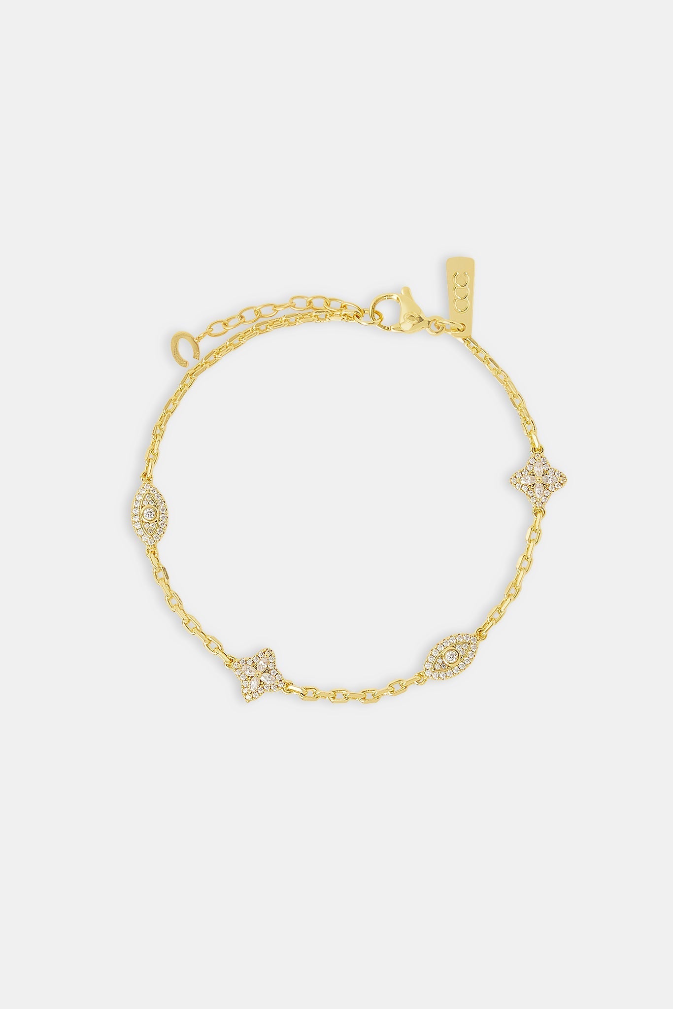 Clear CZ Baguette Motif Rolo Bracelet - 8mm - Gold