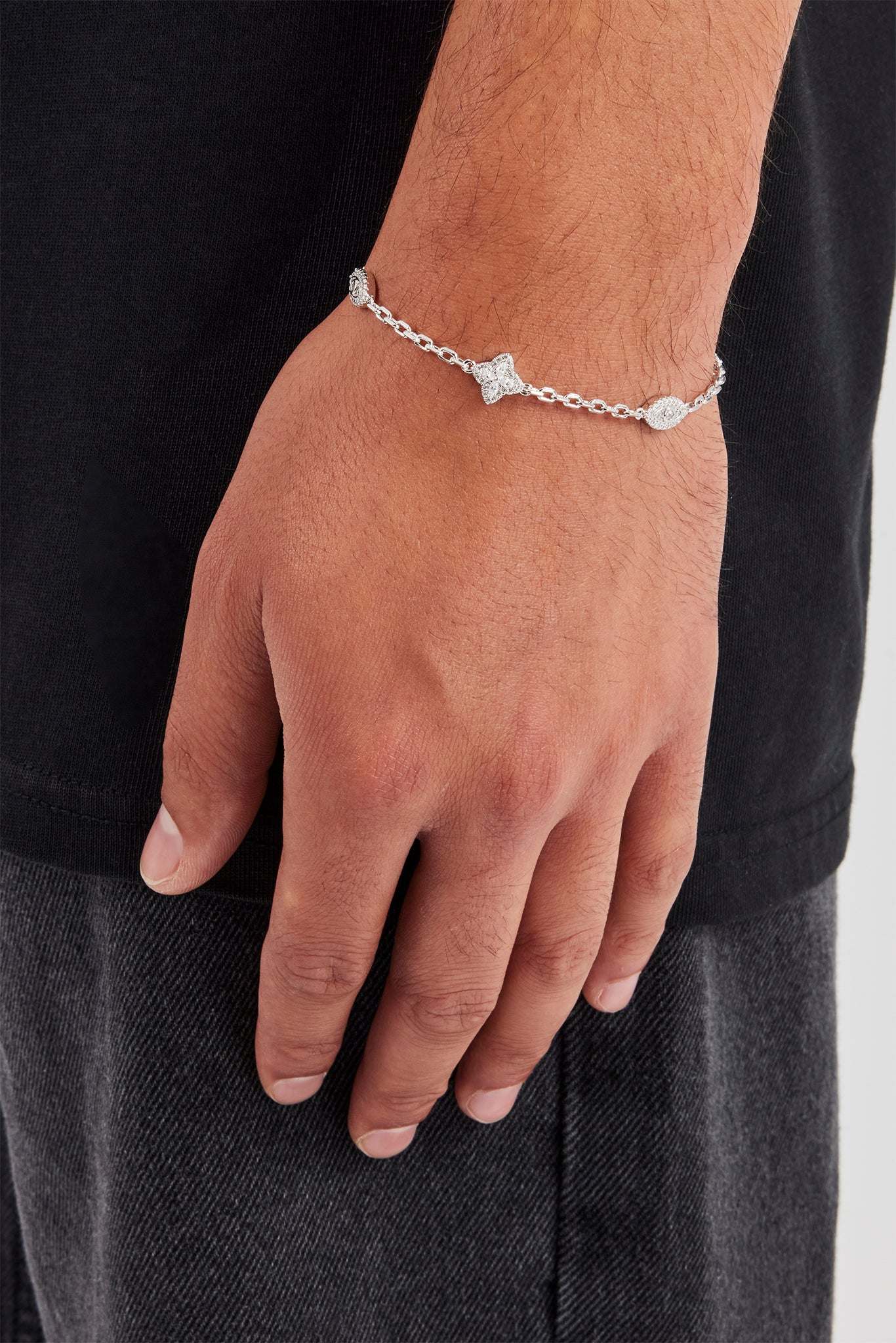 Clear CZ Baguette Motif Rolo Bracelet - 8mm