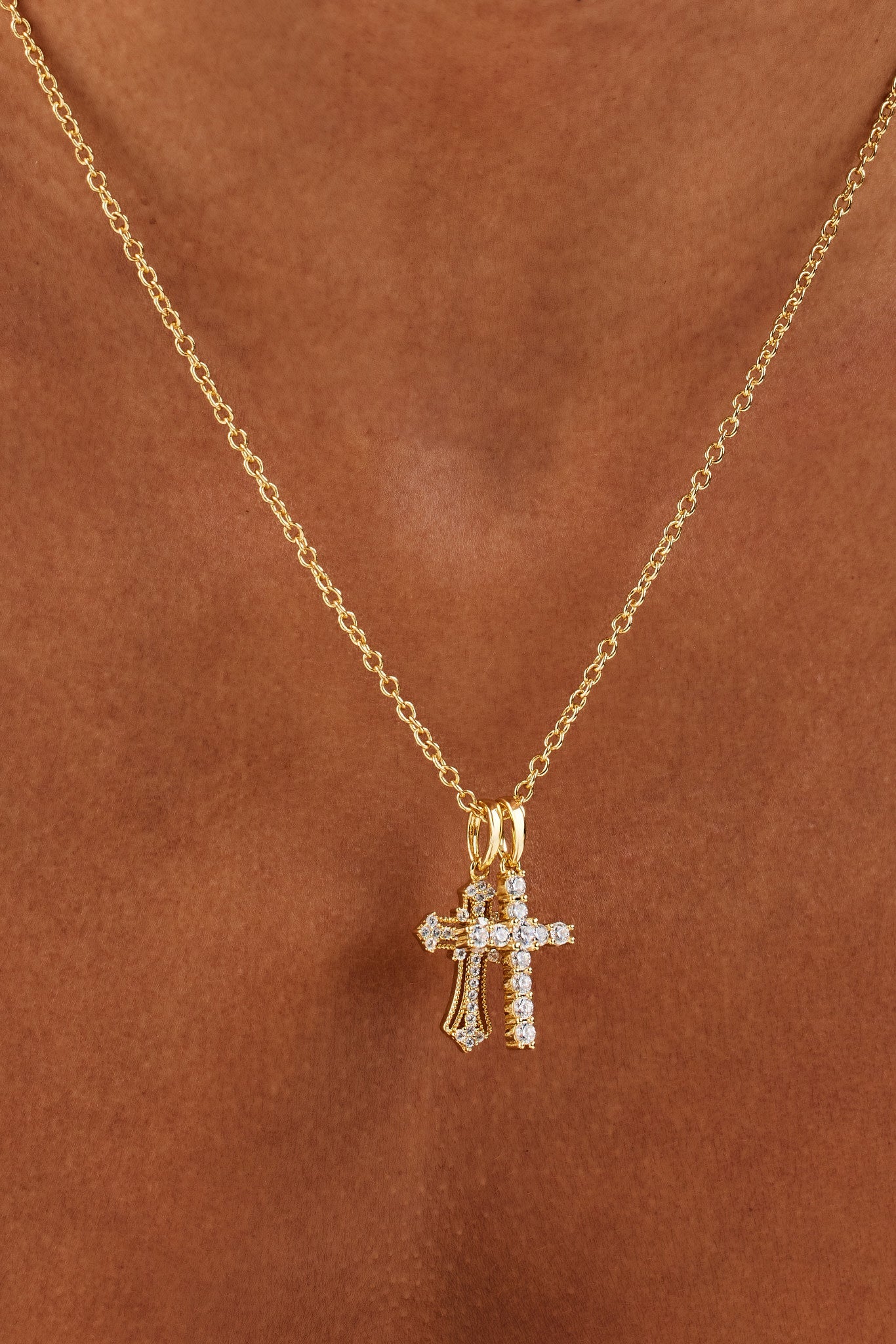 Double Multi Iced Cross Necklace - 20mm