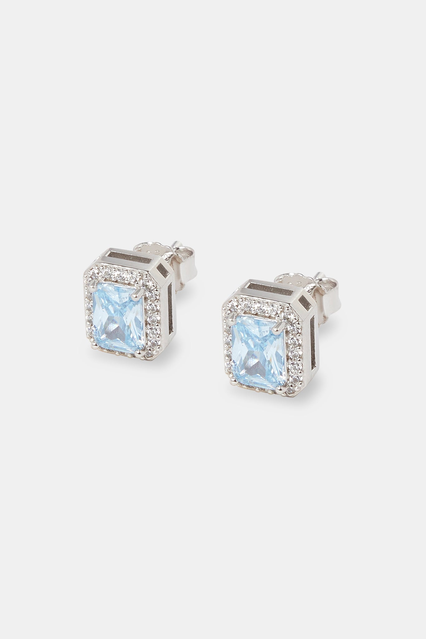 Iced Blue Gemstone Stud Earrings - 10mm