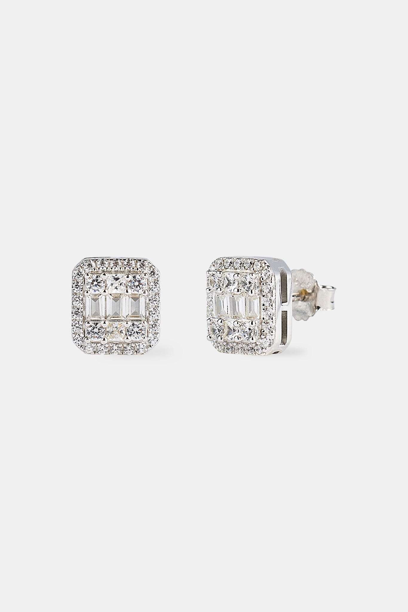 Iced Pave & Baguette Stone Studs - 10mm