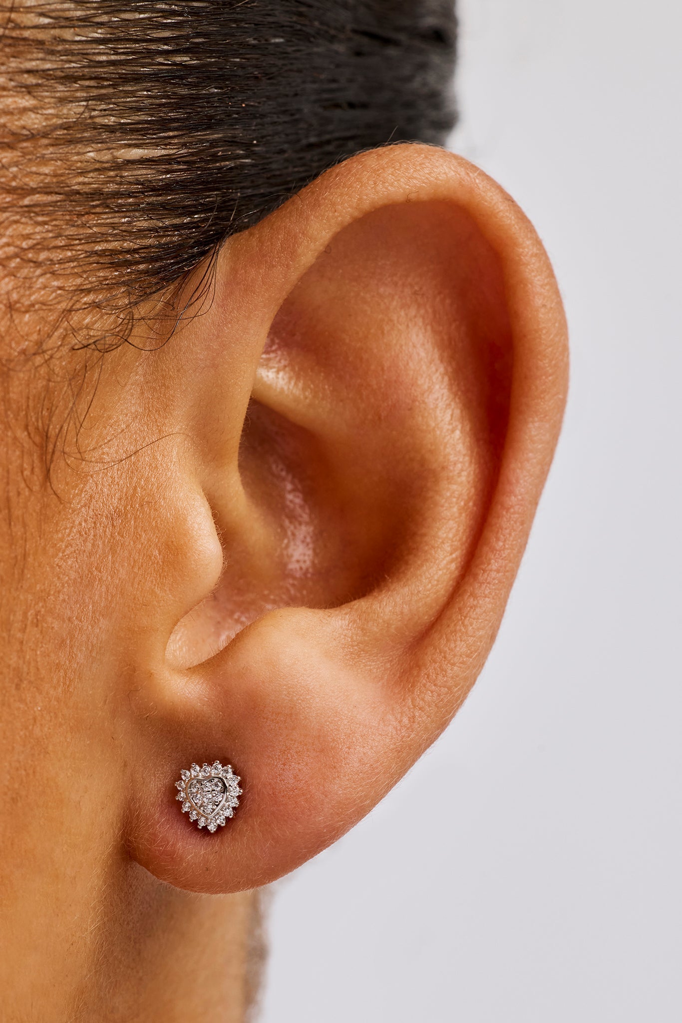 Iced Pave Heart Stud Earrings - 6mm - White