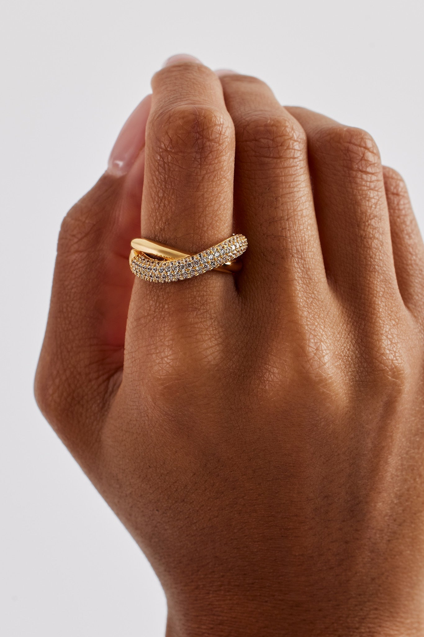 Polished & Iced Cross Over Ring - 8mm