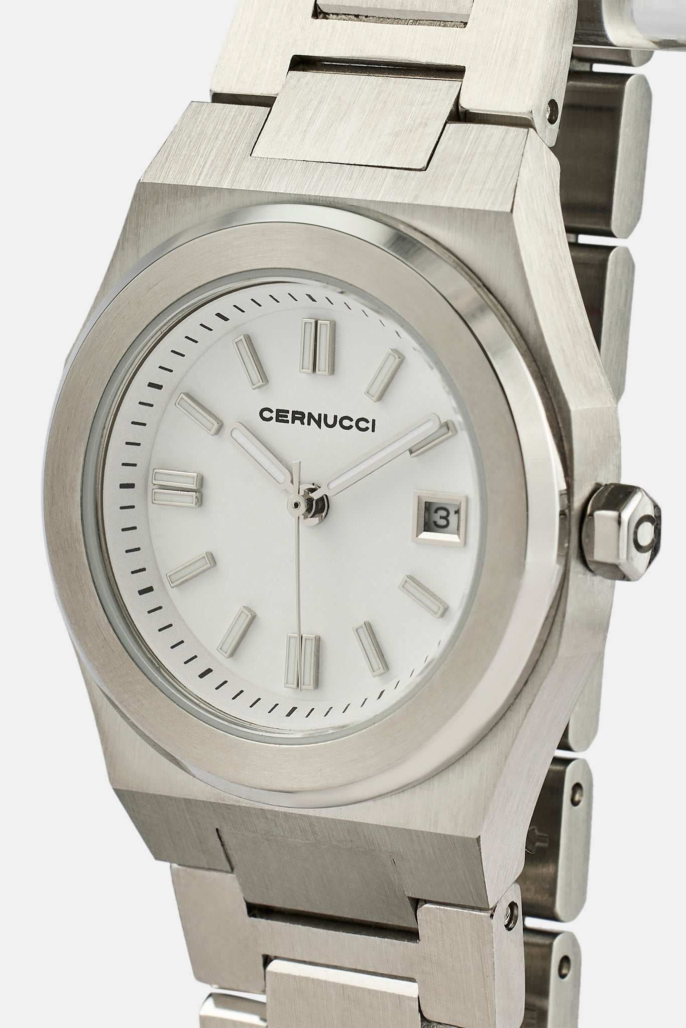 Cernucci White Dial Polished Watch - Silver