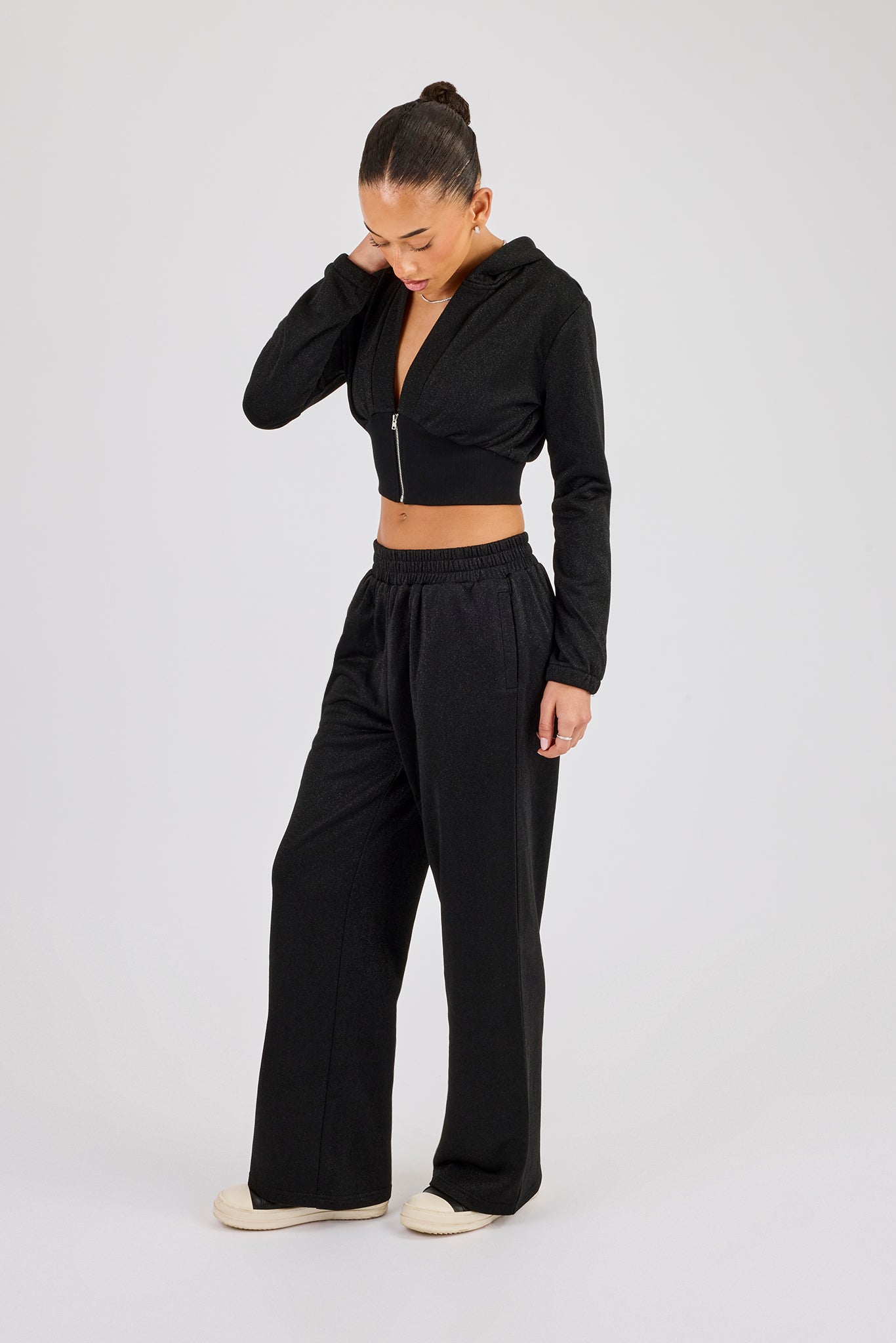 Glitter Wide Leg Jogger - Black